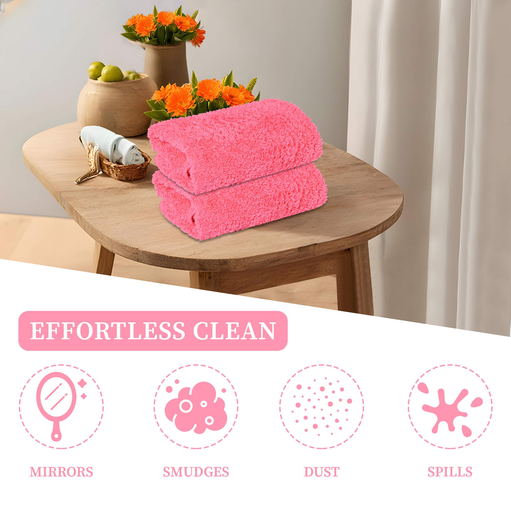 Kuber Industries 2 Pcs Microfiber Cleaning Towel  30x60cm Multipurpose Reusable  Water Absorbent Towels For Cleaning Glass Kitchens  Bathrooms  350 GSM  Pink