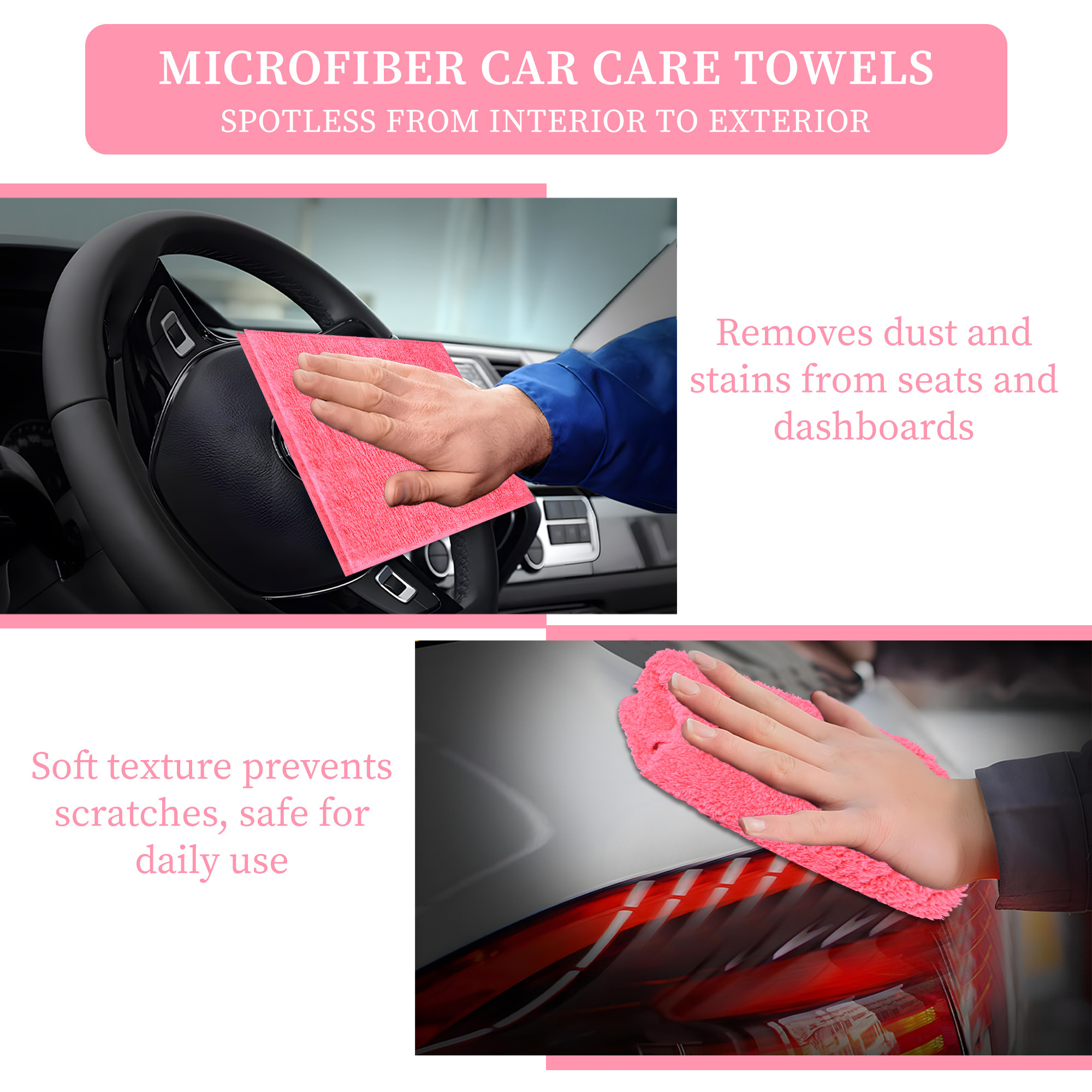 Kuber Industries 2 Pcs Microfiber Cleaning Towel  30x60cm Multipurpose Reusable  Water Absorbent Towels For Cleaning Glass Kitchens  Bathrooms  350 GSM  Pink