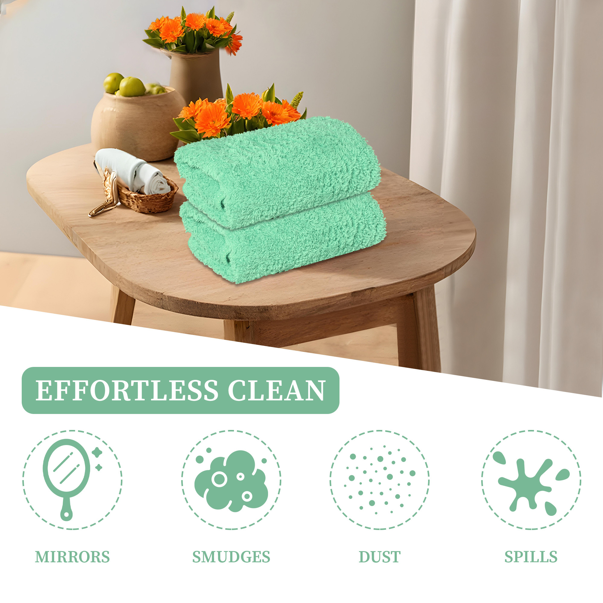 Kuber Industries 2 Pcs Microfiber Cleaning Towel  30x60cm Multipurpose Reusable  Water Absorbent Towels For Cleaning Glass Kitchens  Bathrooms  350 GSM  Green