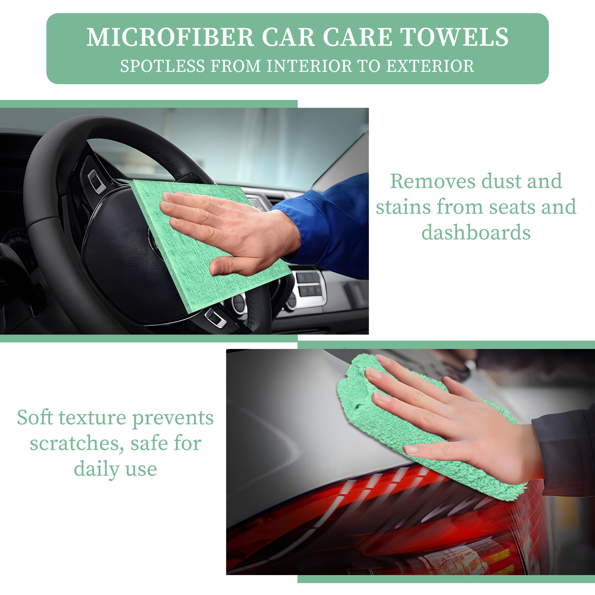 Kuber Industries 2 Pcs Microfiber Cleaning Towel  30x60cm Multipurpose Reusable  Water Absorbent Towels For Cleaning Glass Kitchens  Bathrooms  350 GSM  Green