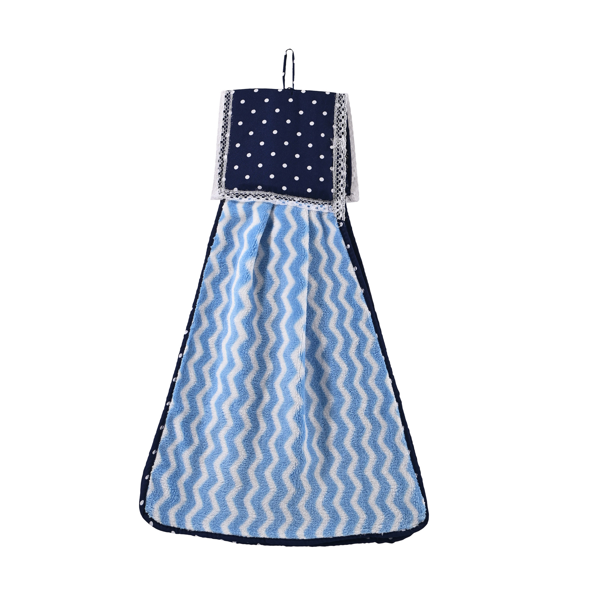 Kuber Industries 2 Pcs Microfiber Wash Basin Hand Towel with Hanging Loop  Soft Hanging Hand Towel for Kitchen and Bathroom  Quick-Dry Wash Basin Napkins for Everyday Use  Zig Zag - Blue