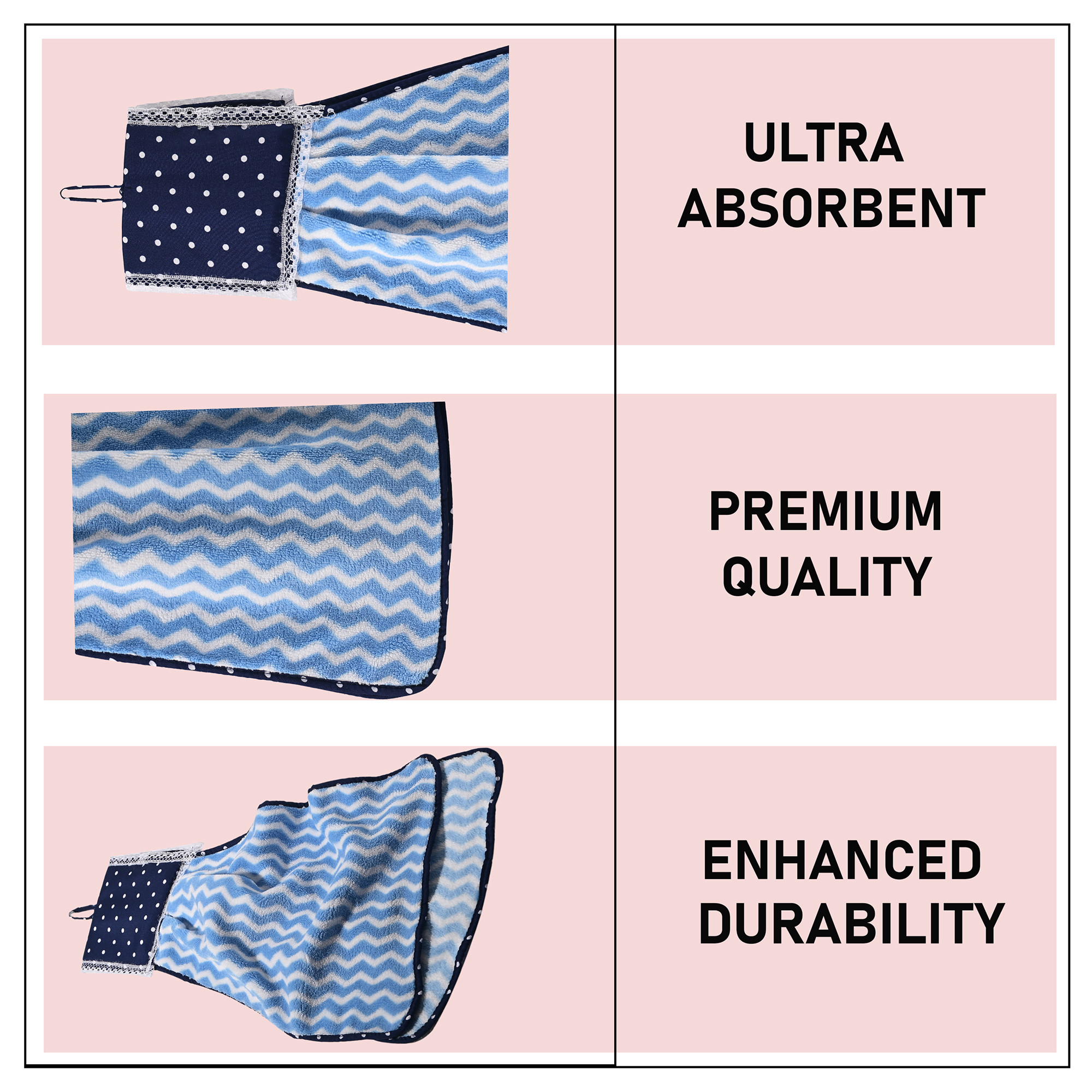 Kuber Industries 2 Pcs Microfiber Wash Basin Hand Towel with Hanging Loop  Soft Hanging Hand Towel for Kitchen and Bathroom  Quick-Dry Wash Basin Napkins for Everyday Use  Zig Zag - Blue