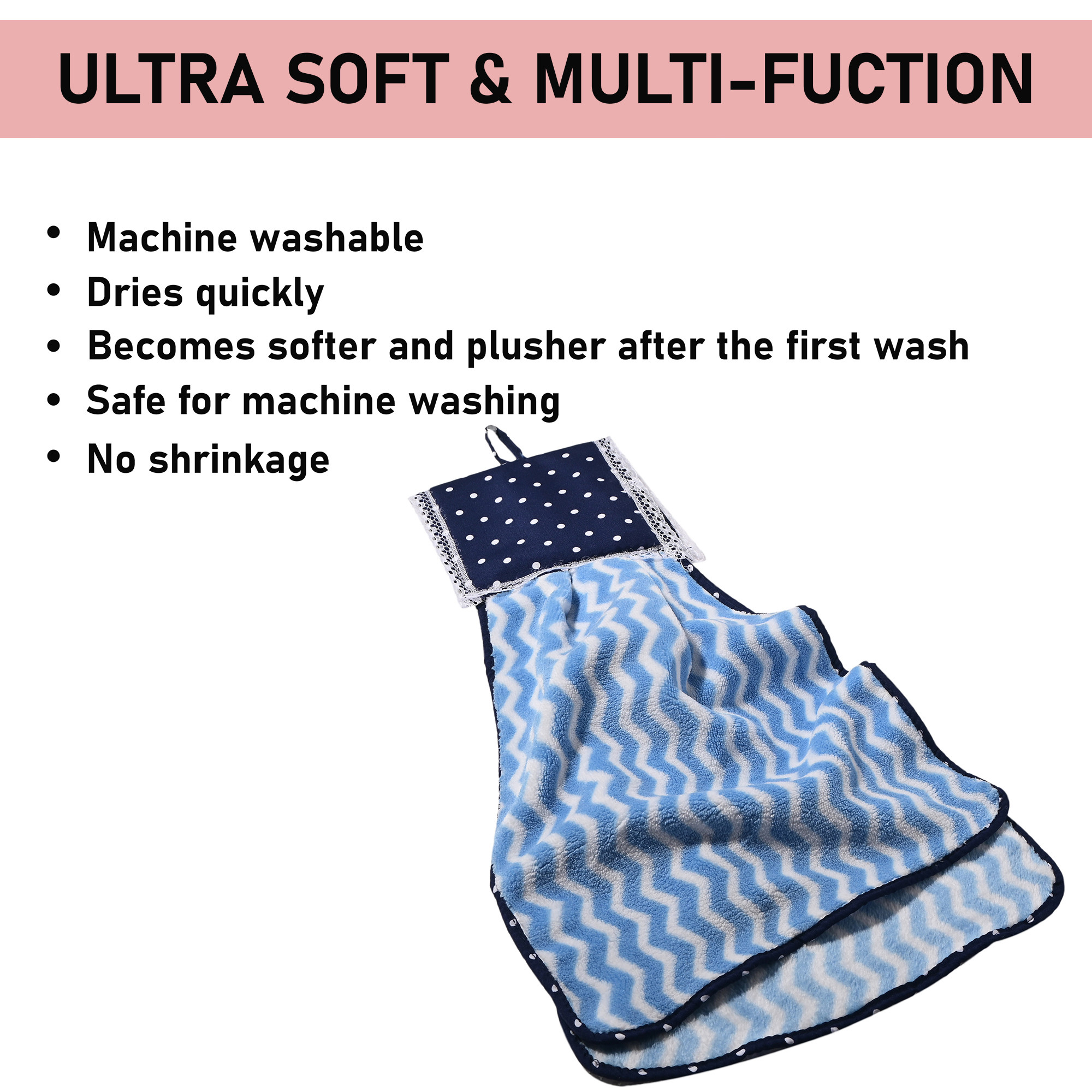 Kuber Industries 2 Pcs Microfiber Wash Basin Hand Towel with Hanging Loop  Soft Hanging Hand Towel for Kitchen and Bathroom  Quick-Dry Wash Basin Napkins for Everyday Use  Zig Zag - Blue