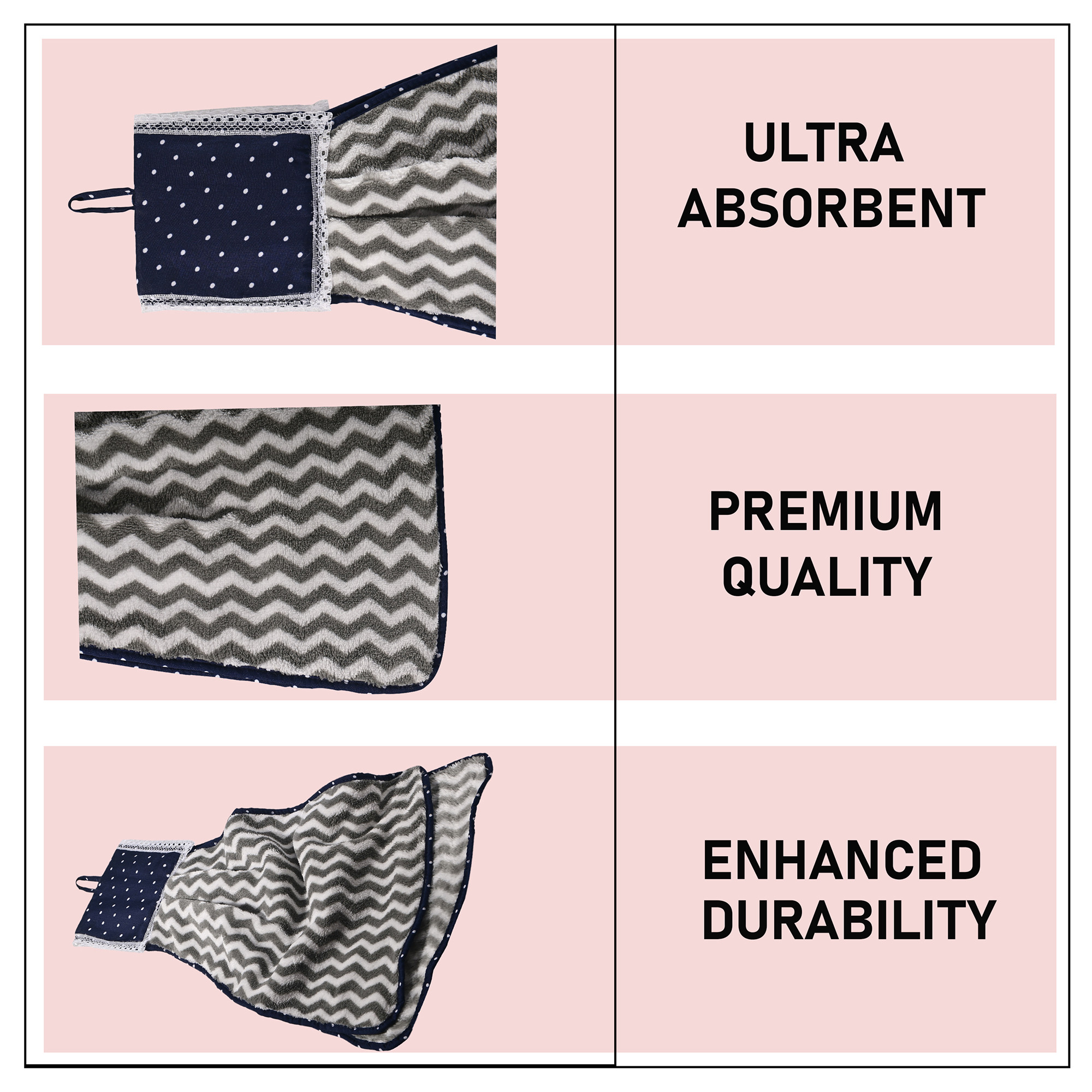 Kuber Industries 2 Pcs Microfiber Wash Basin Hand Towel with Hanging Loop  Soft Hanging Hand Towel for Kitchen and Bathroom  Quick-Dry Wash Basin Napkins for Everyday Use  Zig Zag - Grey