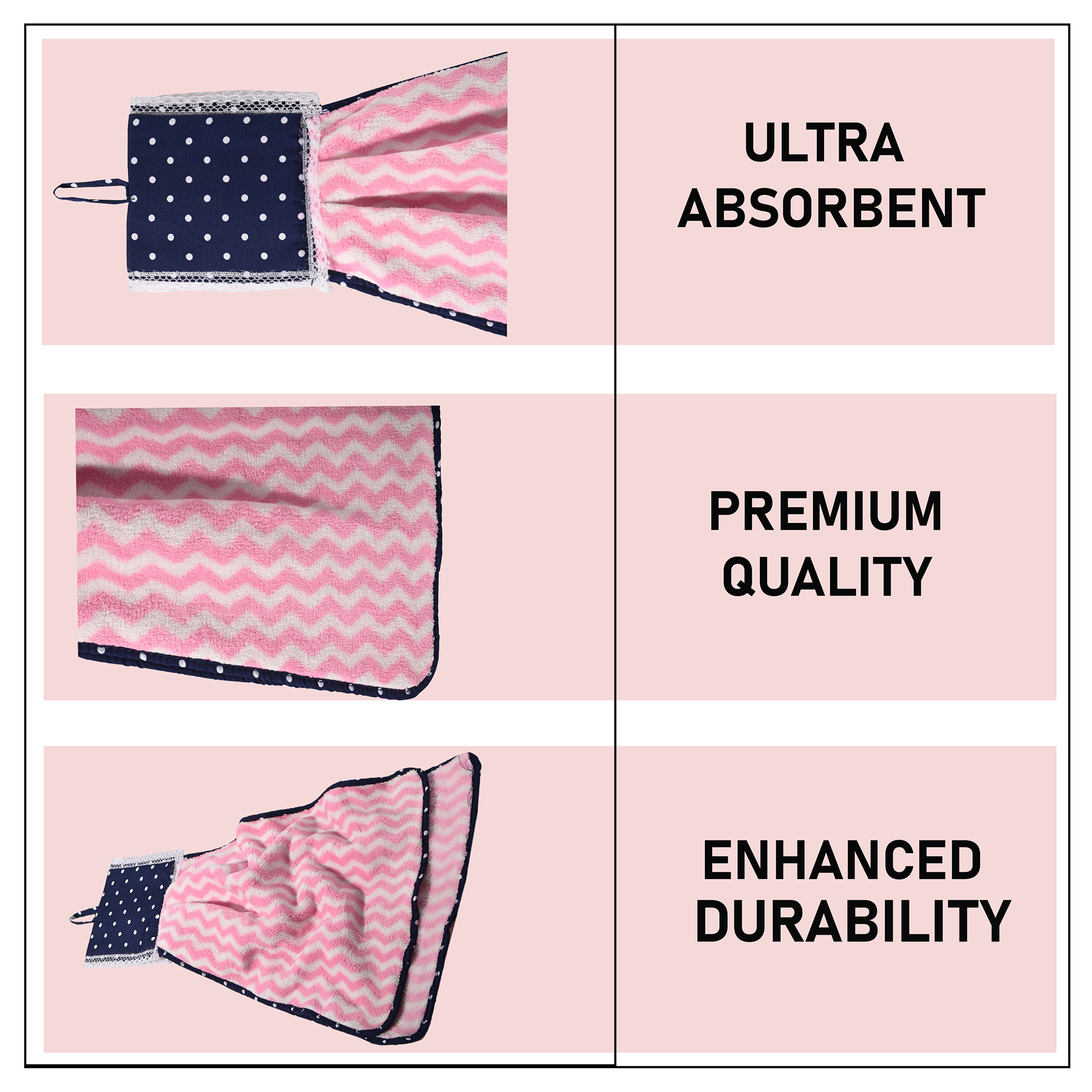 Kuber Industries 2 Pcs Microfiber Wash Basin Hand Towel with Hanging Loop  Soft Hanging Hand Towel for Kitchen and Bathroom  Quick-Dry Wash Basin Napkins for Everyday Use  Zig Zag - Pink