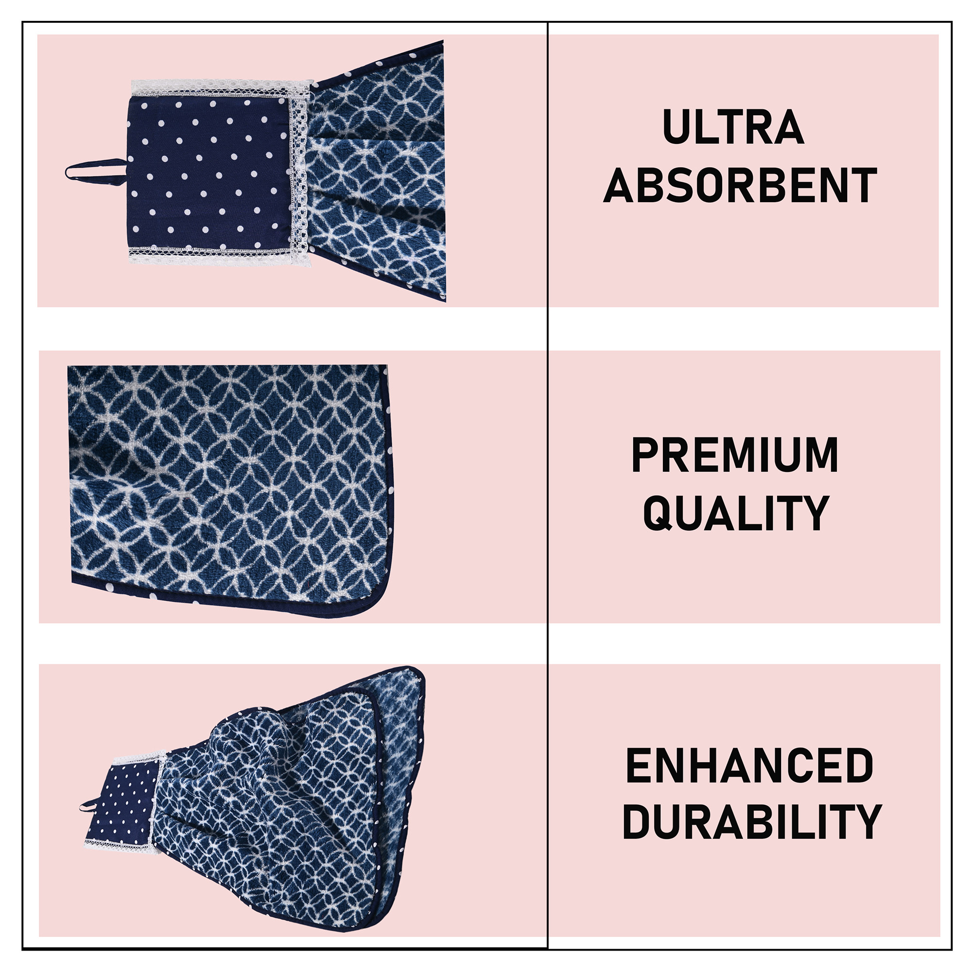 Kuber Industries 2 Pcs Microfiber Wash Basin Hand Towel with Hanging Loop  Soft Hanging Hand Towel for Kitchen and Bathroom  Quick-Dry Wash Basin Napkins for Everyday Use  Circle - Blue