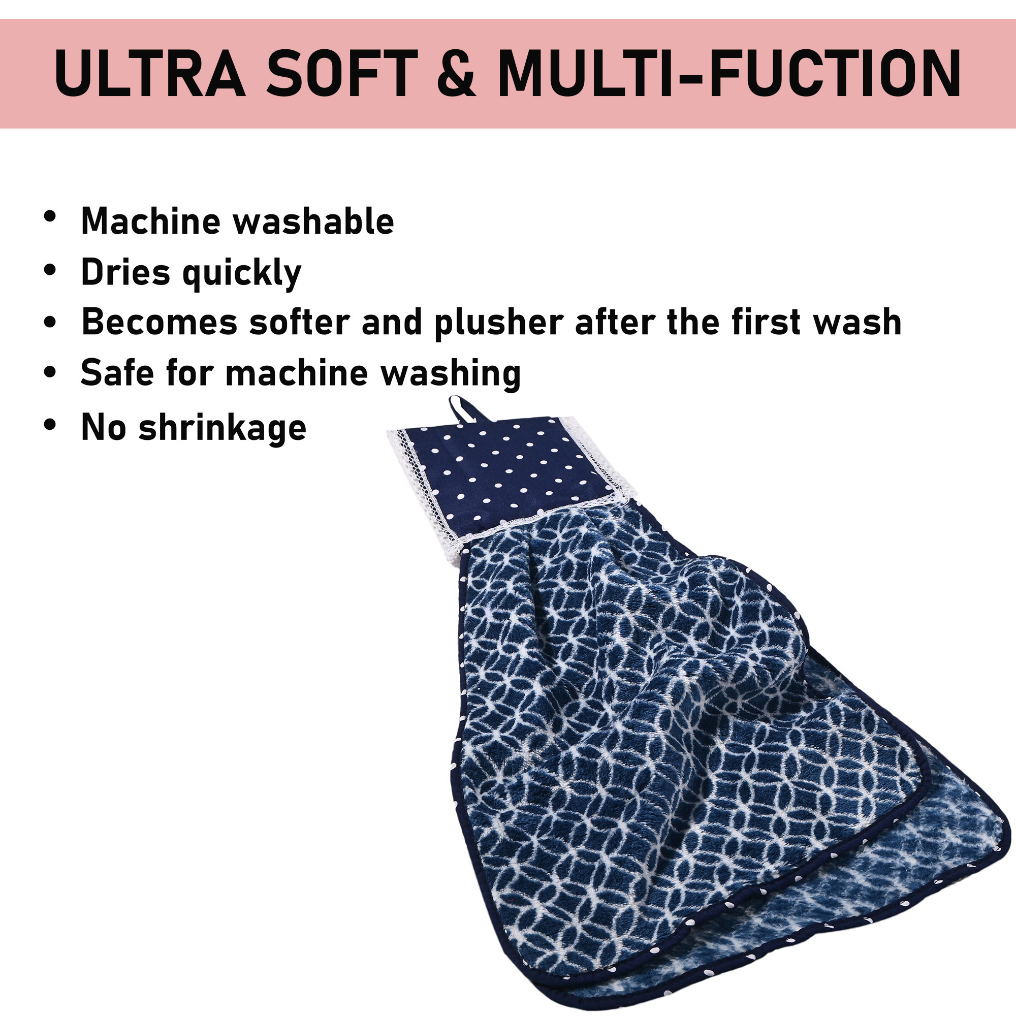 Kuber Industries 2 Pcs Microfiber Wash Basin Hand Towel with Hanging Loop  Soft Hanging Hand Towel for Kitchen and Bathroom  Quick-Dry Wash Basin Napkins for Everyday Use  Circle - Blue