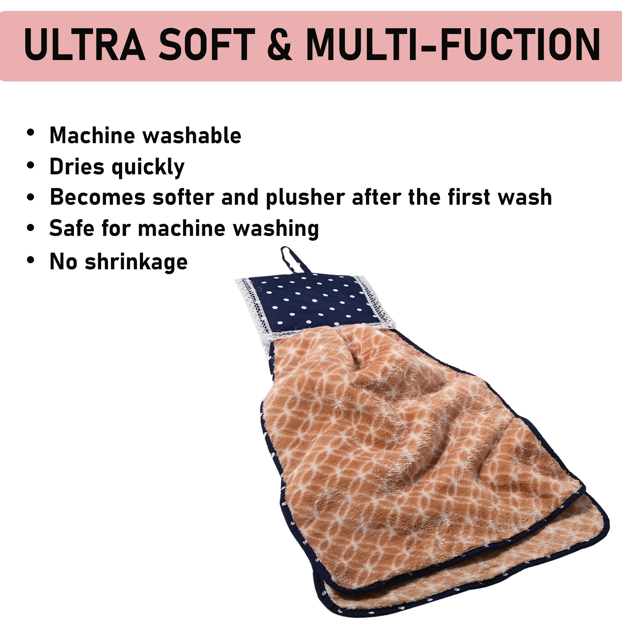 Kuber Industries 2 Pcs Microfiber Wash Basin Hand Towel with Hanging Loop  Soft Hanging Hand Towel for Kitchen and Bathroom  Quick-Dry Wash Basin Napkins for Everyday Use  Circle - Golden