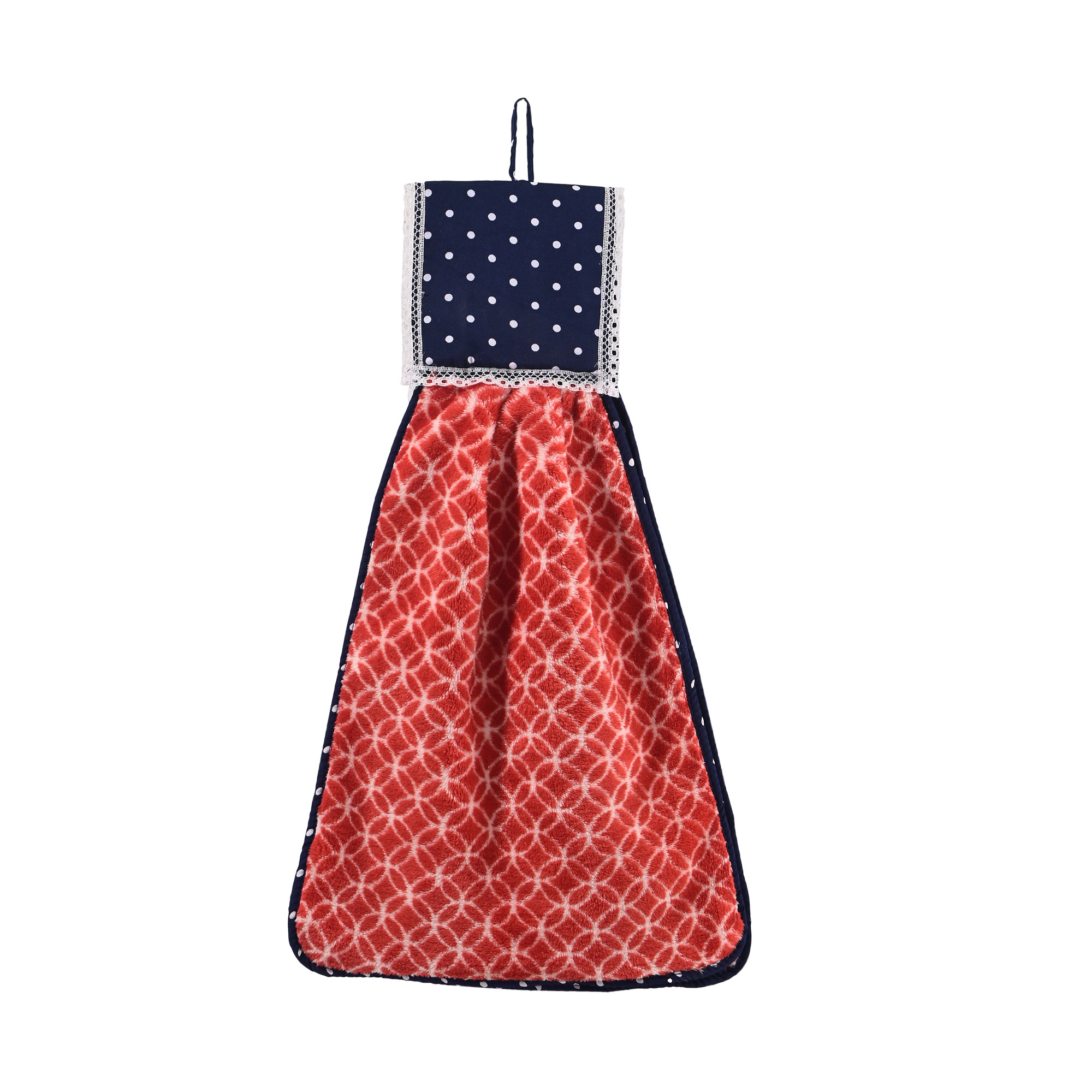 Kuber Industries 2 Pcs Microfiber Wash Basin Hand Towel with Hanging Loop  Soft Hanging Hand Towel for Kitchen and Bathroom  Quick-Dry Wash Basin Napkins for Everyday Use  Circle - Red