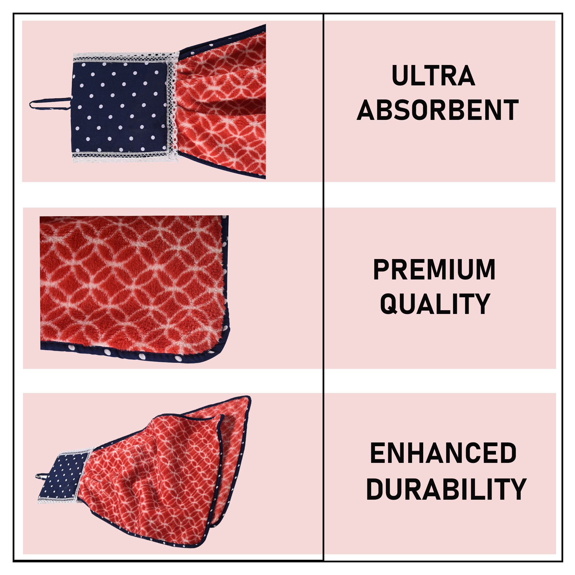 Kuber Industries 2 Pcs Microfiber Wash Basin Hand Towel with Hanging Loop  Soft Hanging Hand Towel for Kitchen and Bathroom  Quick-Dry Wash Basin Napkins for Everyday Use  Circle - Red