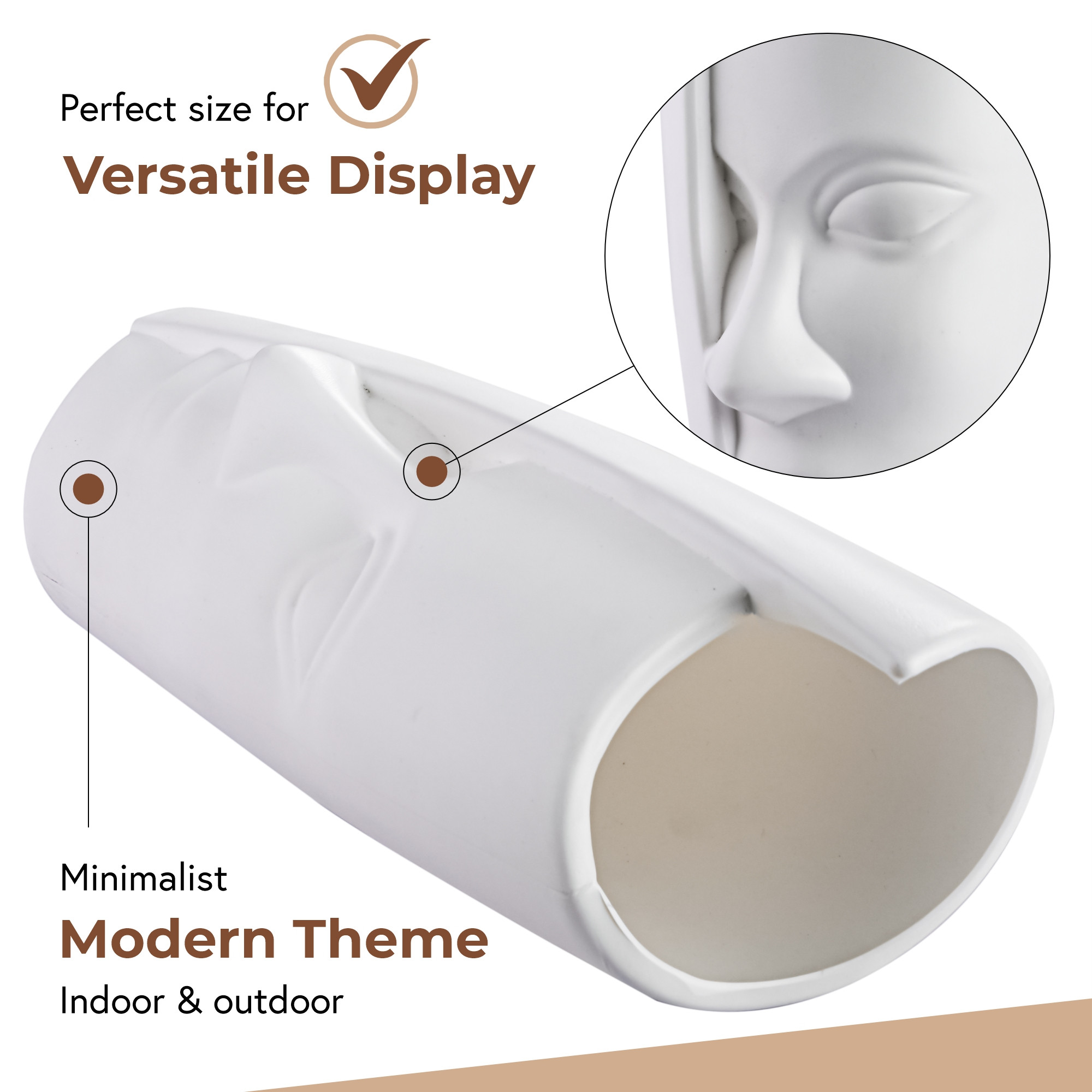 Kuber Industries 2 Pcs Poly Fiber 12 Inch Aesthetic Flower Vase Long for Living Room and Center Table Bedroom  White Vase for Home Decoration and Centerpiece for Office Desk Decor  Orbit Face