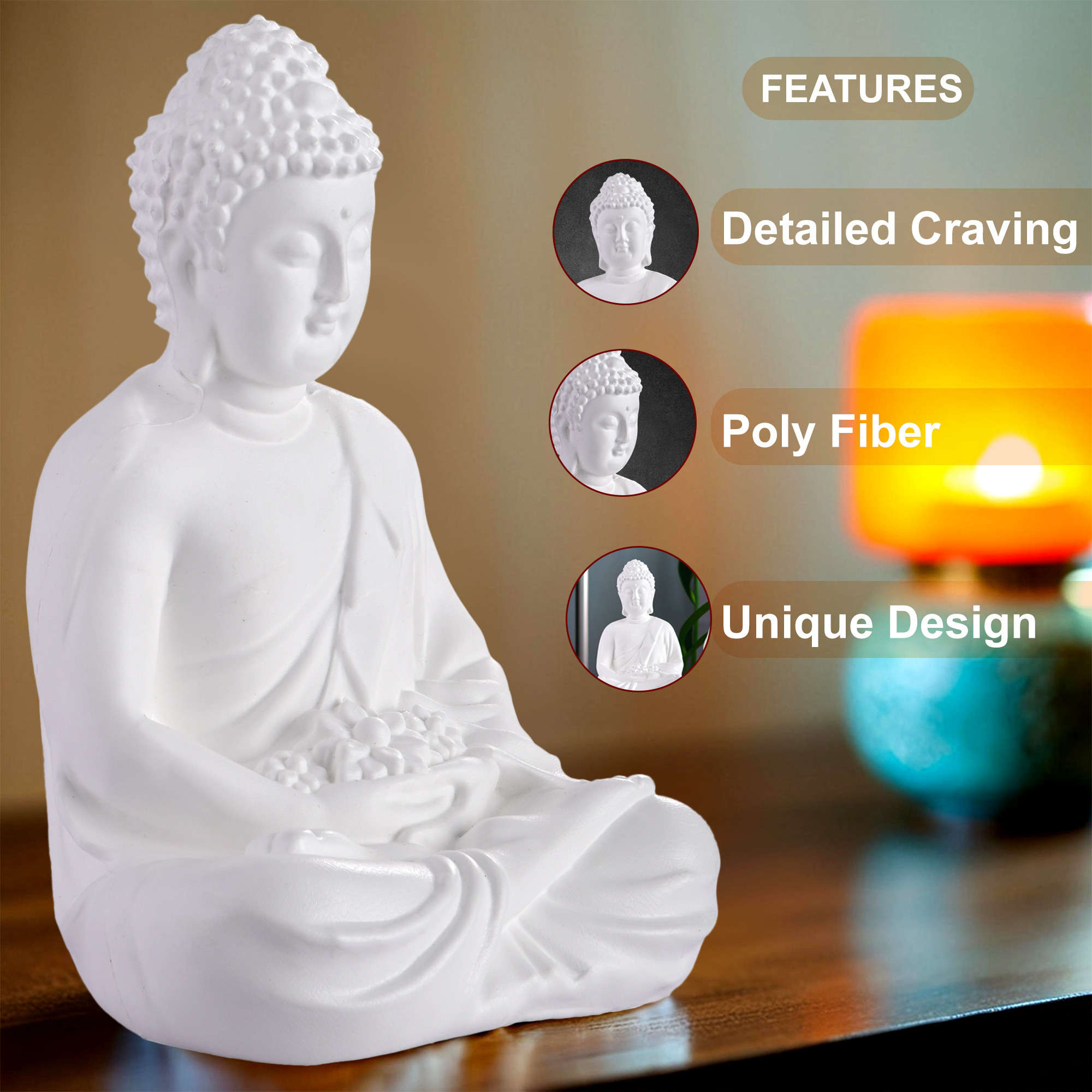 Kuber Industries 2 Pcs Poly Fiber 12 Inch Lord Buddha Idols for Home Decor  Meditating White Buddha StatueMurtiShowpiece Gift Item for Living Room and Office Decor  White Fresh