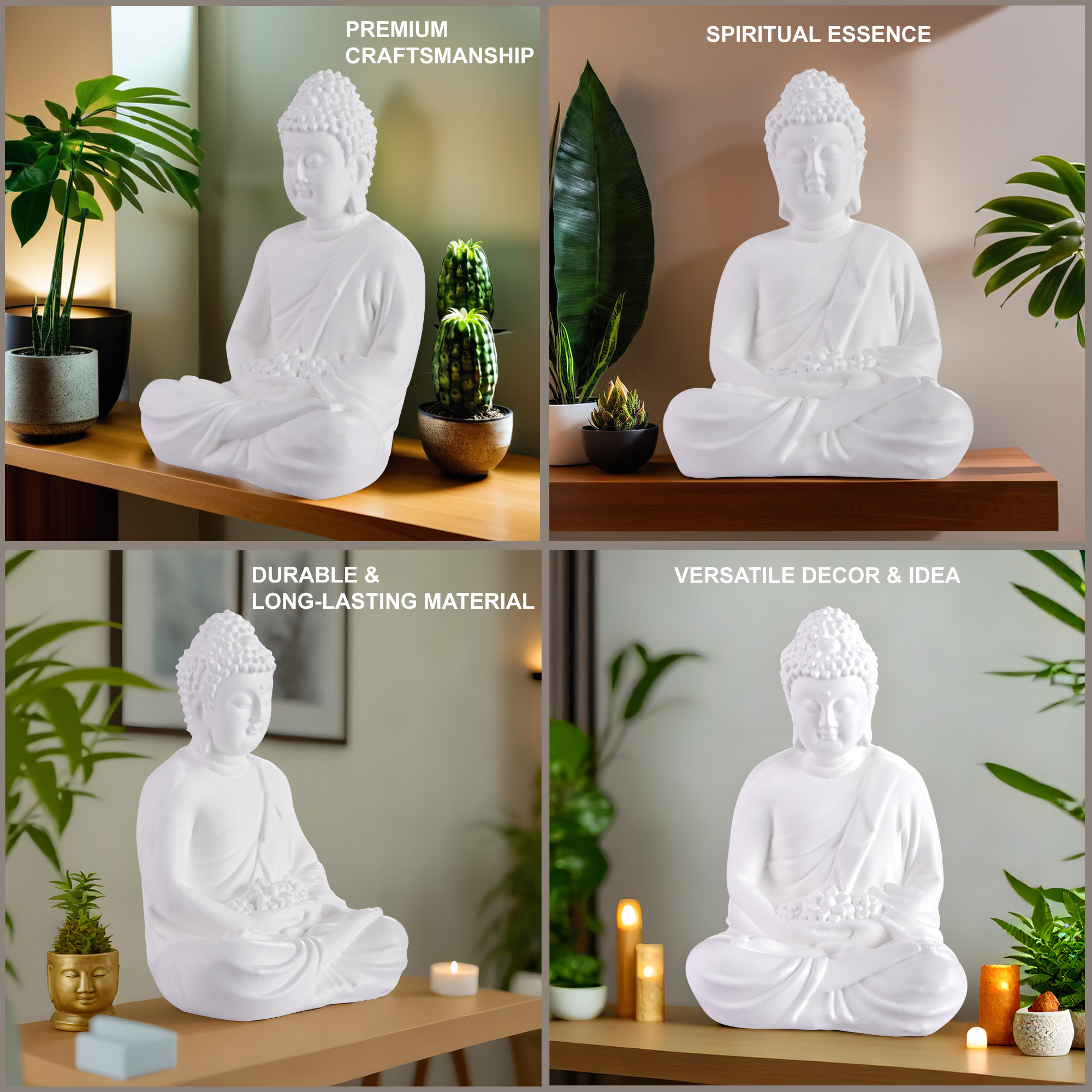 Kuber Industries 2 Pcs Poly Fiber 12 Inch Lord Buddha Idols for Home Decor  Meditating White Buddha StatueMurtiShowpiece Gift Item for Living Room and Office Decor  White Fresh