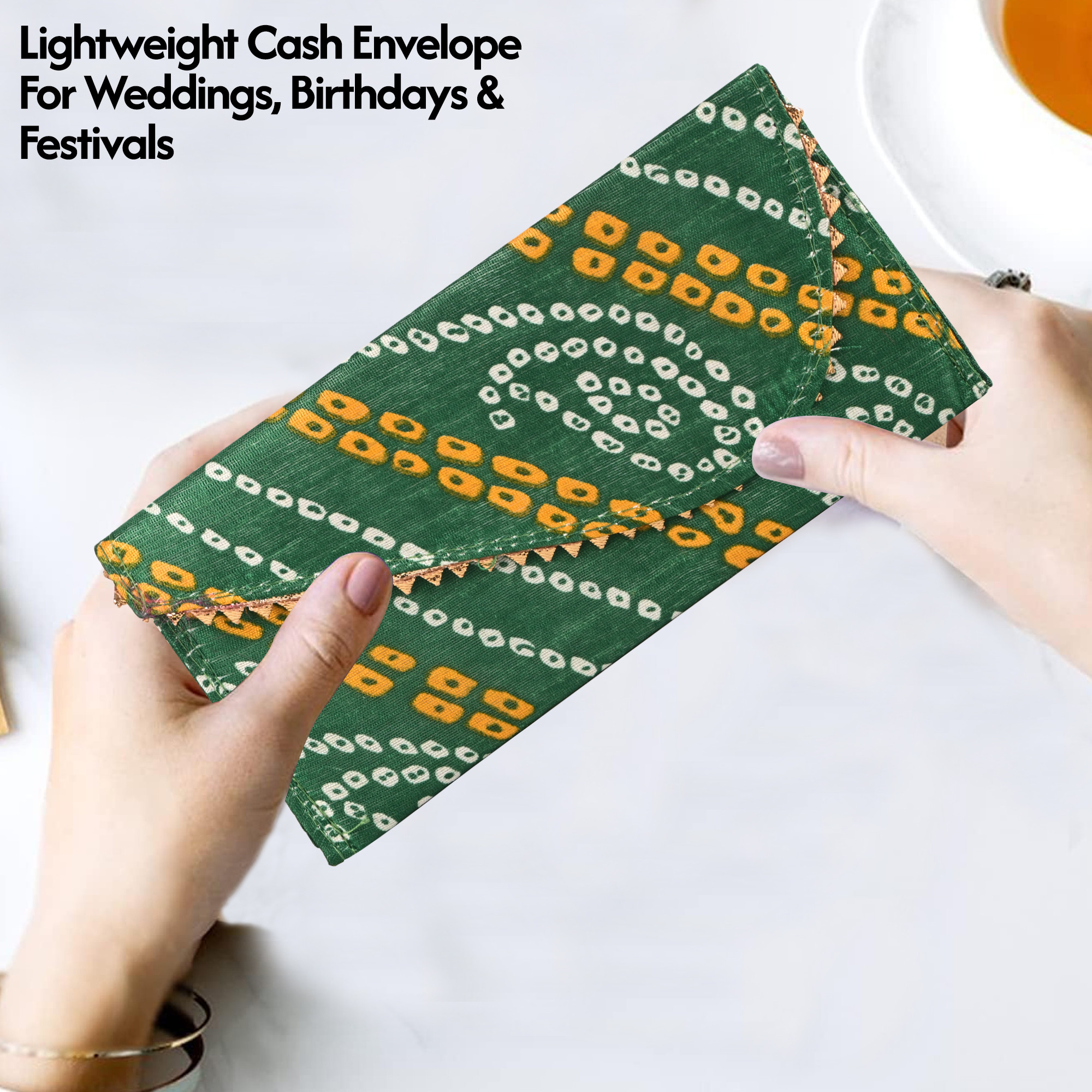Kuber Industries 2 Pcs Polyester Fancy Shagun Envelope for Gifting Money  Cash Gift CoversLifafa for Marriage Wedding Eid Ceremony  Festivals  HaldiMehndi Decoration  Bandhej Print  Green