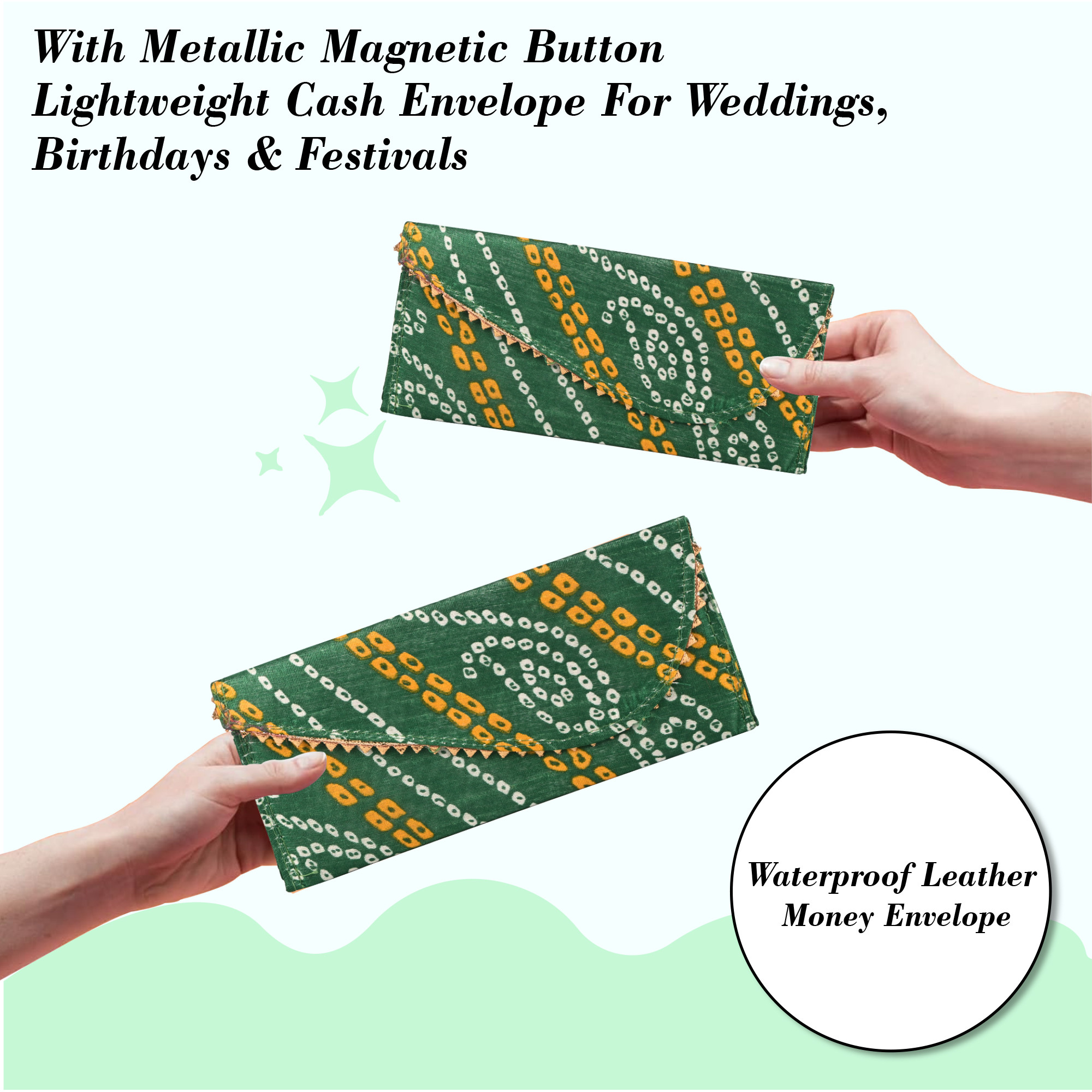 Kuber Industries 2 Pcs Polyester Fancy Shagun Envelope for Gifting Money  Cash Gift CoversLifafa for Marriage Wedding Eid Ceremony  Festivals  HaldiMehndi Decoration  Bandhej Print  Green