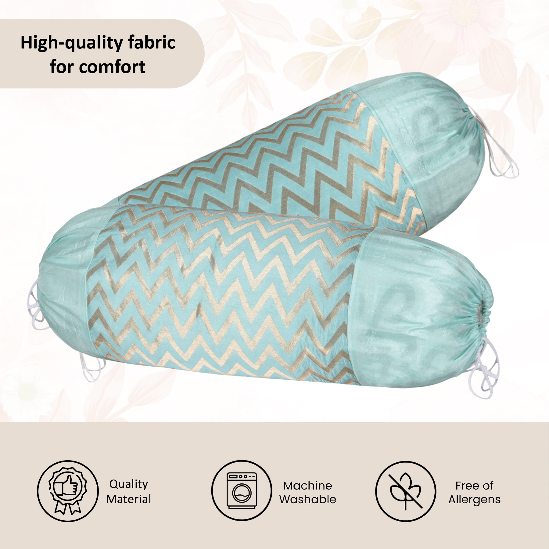 Kuber Industries 2 Pcs Set Durable RoundBolster Side Pillow Cover  Cylindrical Masland  Masand Long Pillow Cover For Diwan Takiyas  Zig Zag Golden - Green