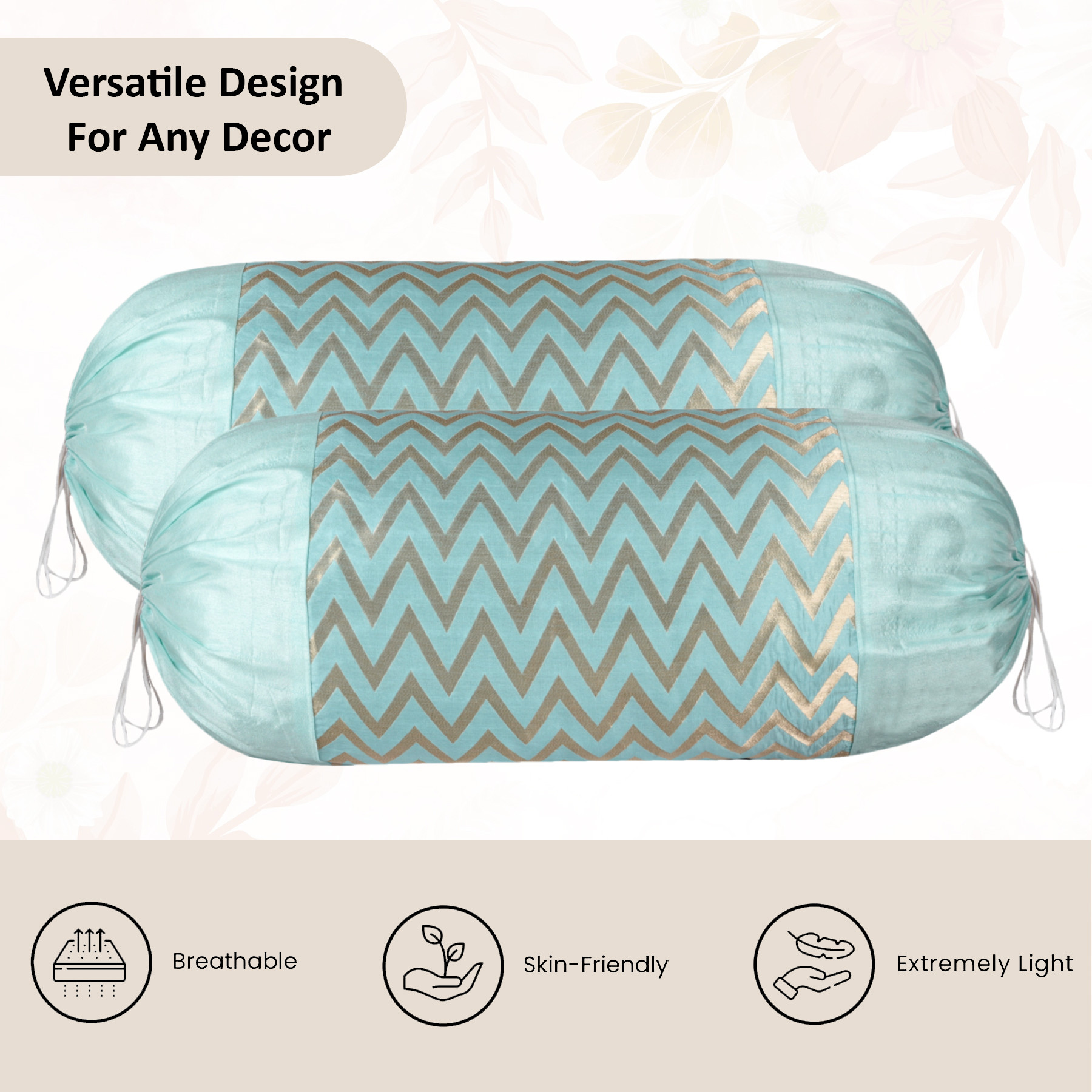 Kuber Industries 2 Pcs Set Durable RoundBolster Side Pillow Cover  Cylindrical Masland  Masand Long Pillow Cover For Diwan Takiyas  Zig Zag Golden - Green