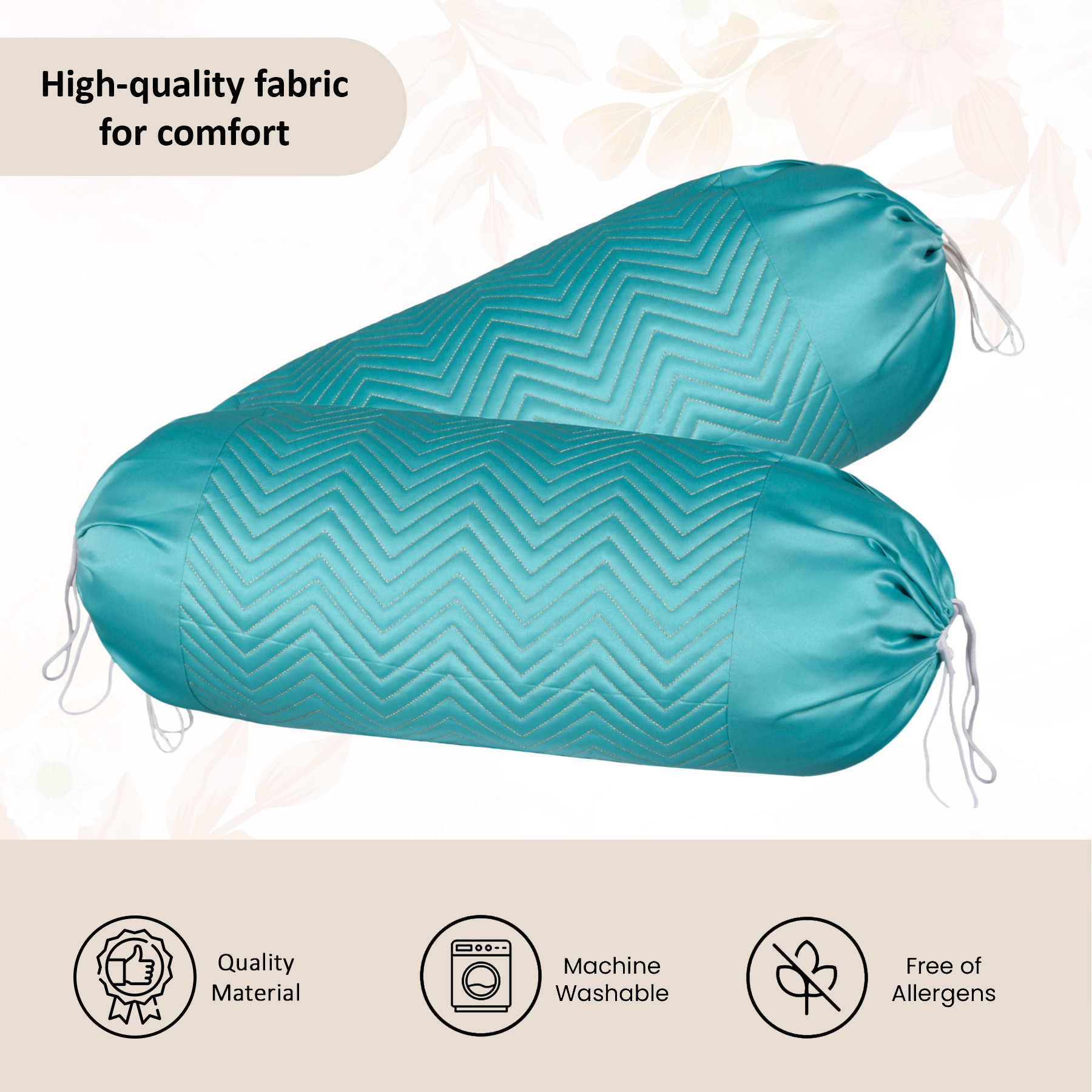 Kuber Industries 2 Pcs Set Durable RoundBolster Side Pillow Cover  Cylindrical Masland  Masand Long Pillow Cover For Diwan Takiyas  Zig Zag Embroidery Gold - Green