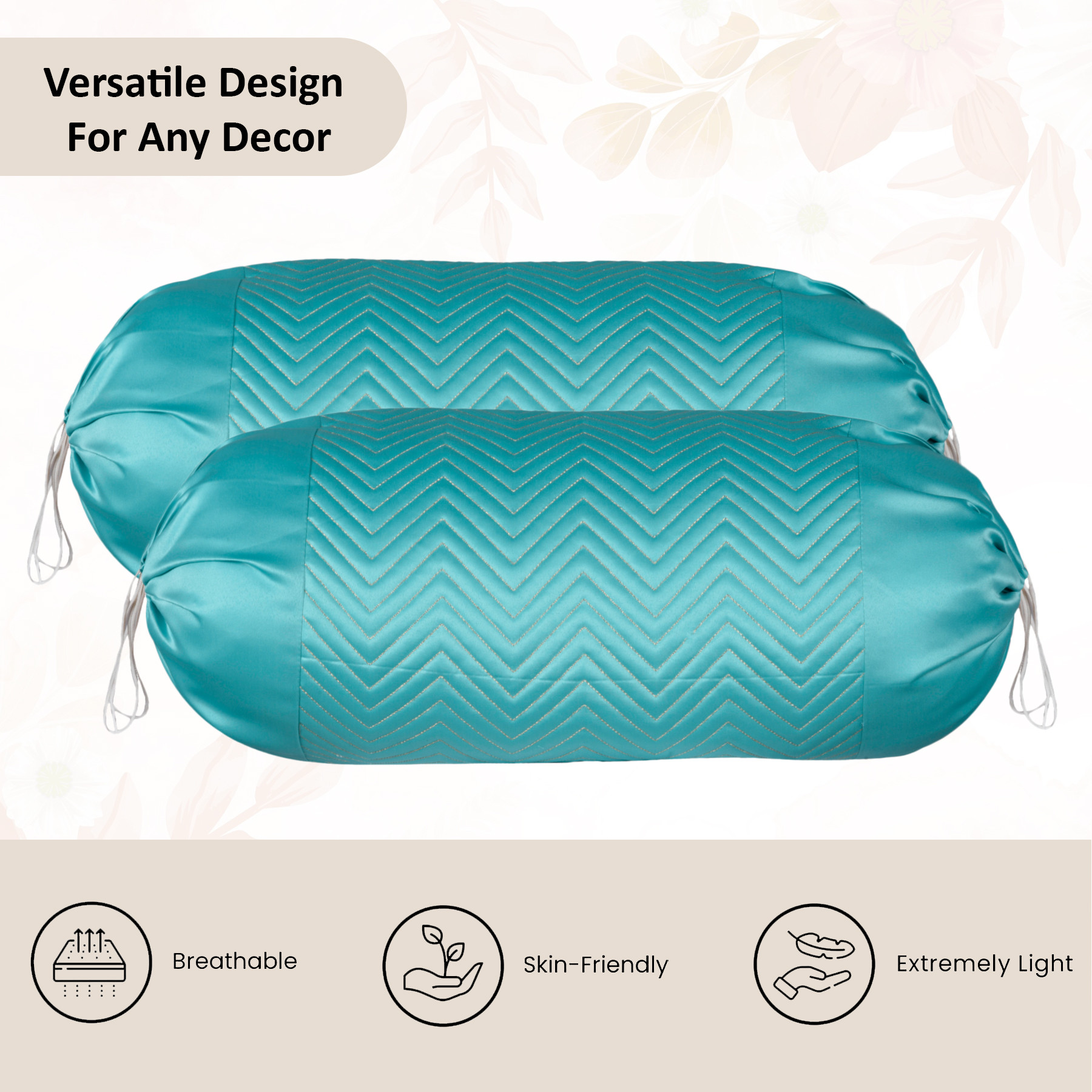 Kuber Industries 2 Pcs Set Durable RoundBolster Side Pillow Cover  Cylindrical Masland  Masand Long Pillow Cover For Diwan Takiyas  Zig Zag Embroidery Gold - Green