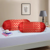 2 Pcs Set Durable Round/Bolster Side Pillow Cover | Cylindrical Masland &amp; Masand Long Pillow Cover For Diwan Takiyas | Zig Zag Golden - Red
