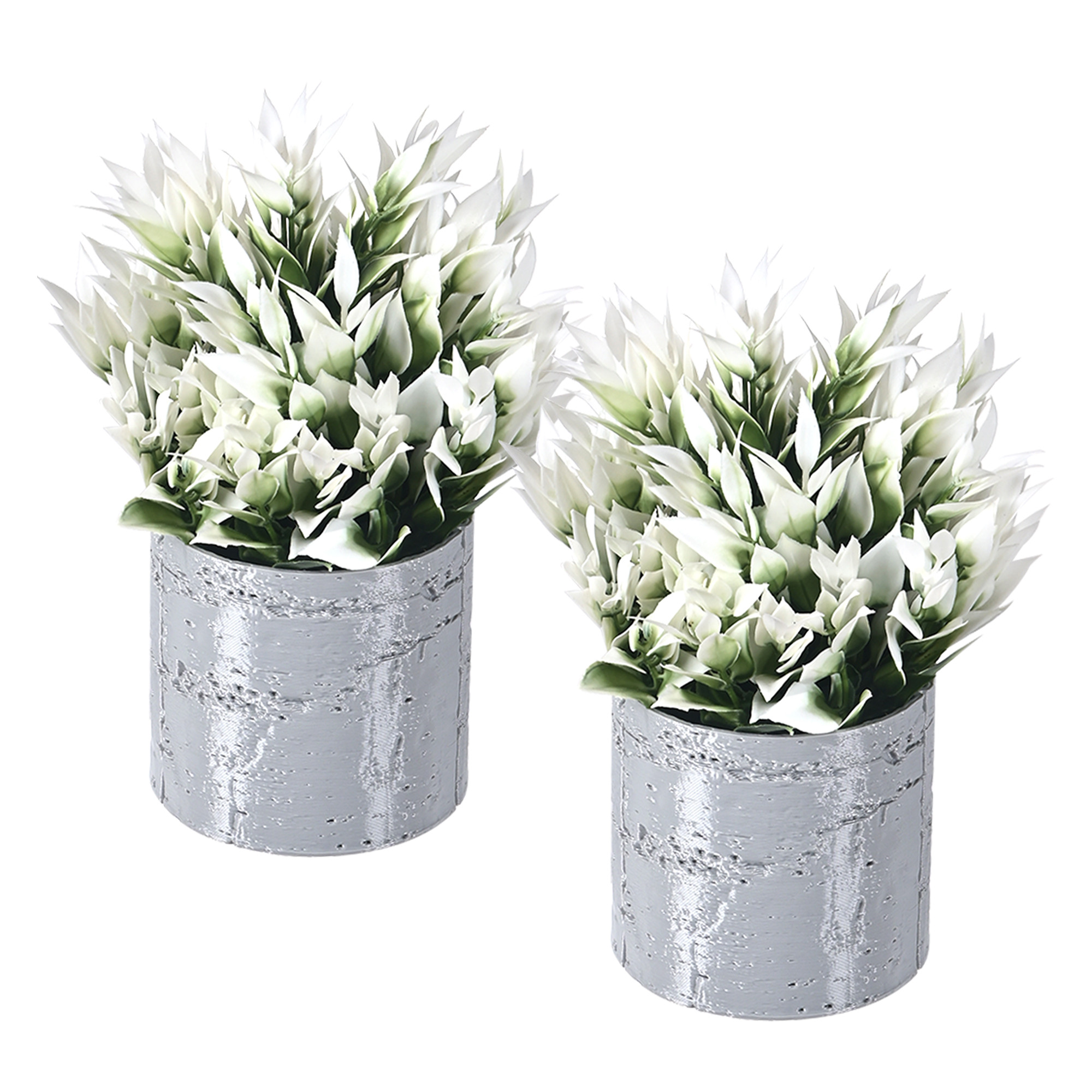 Kuber Industries 2 Pcs Set Plastic Artificial Small Plants with Pot  Decorative Flower Pots for Living Room  Indoor Plants for Home Decor Office Desk Shelf and Table  Concrete - Grey
