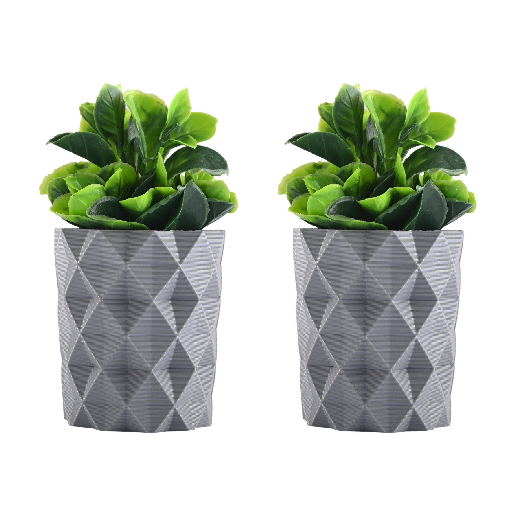 Kuber Industries 2 Pcs Set Plastic Mini Artificial Plants with Pot  Table Top  TV Unit Decorative Items for Living Room  Faux Plants for Home Decor  Office Desk  9001 Diamond - Grey
