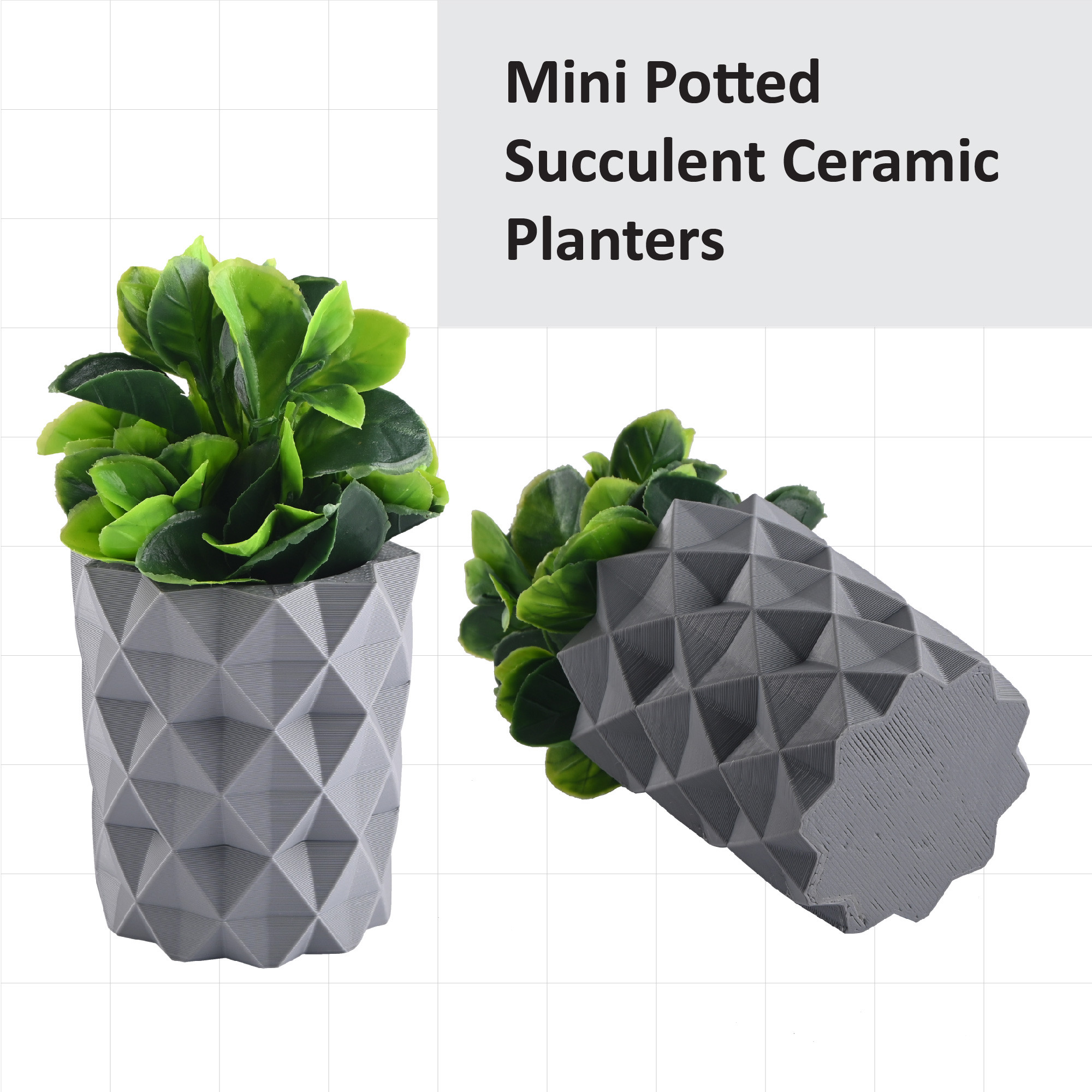 Kuber Industries 2 Pcs Set Plastic Mini Artificial Plants with Pot  Table Top  TV Unit Decorative Items for Living Room  Faux Plants for Home Decor  Office Desk  9001 Diamond - Grey