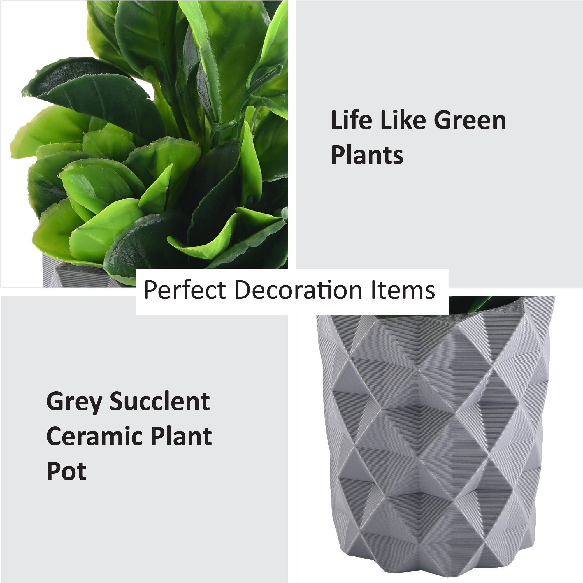 Kuber Industries 2 Pcs Set Plastic Mini Artificial Plants with Pot  Table Top  TV Unit Decorative Items for Living Room  Faux Plants for Home Decor  Office Desk  9001 Diamond - Grey