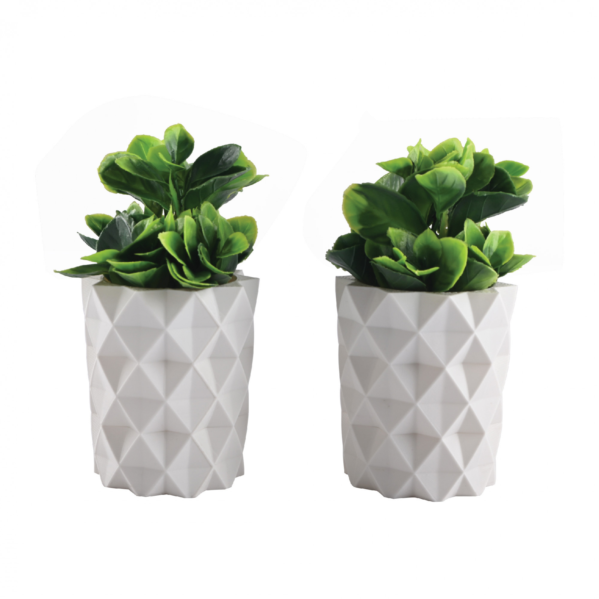 Kuber Industries 2 Pcs Set Plastic Mini Artificial Plants with Pot  Table Top  TV Unit Decorative Items for Living Room  Faux Plants for Home Decor  Office Desk  9001 Diamond - White