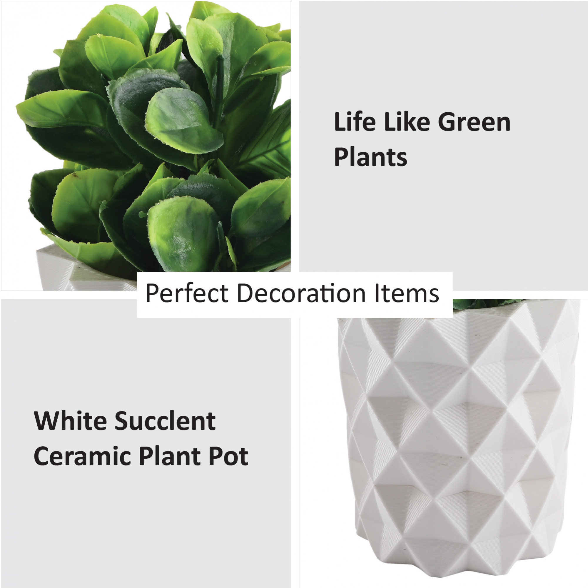 Kuber Industries 2 Pcs Set Plastic Mini Artificial Plants with Pot  Table Top  TV Unit Decorative Items for Living Room  Faux Plants for Home Decor  Office Desk  9001 Diamond - White