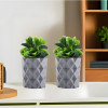 2 Pcs Set Plastic Mini Artificial Plants with Pot | Table Top &amp; TV Unit Decorative Items for Living Room | Faux Plants for Home Decor &amp; Office Desk | 9001 Diamond - Grey