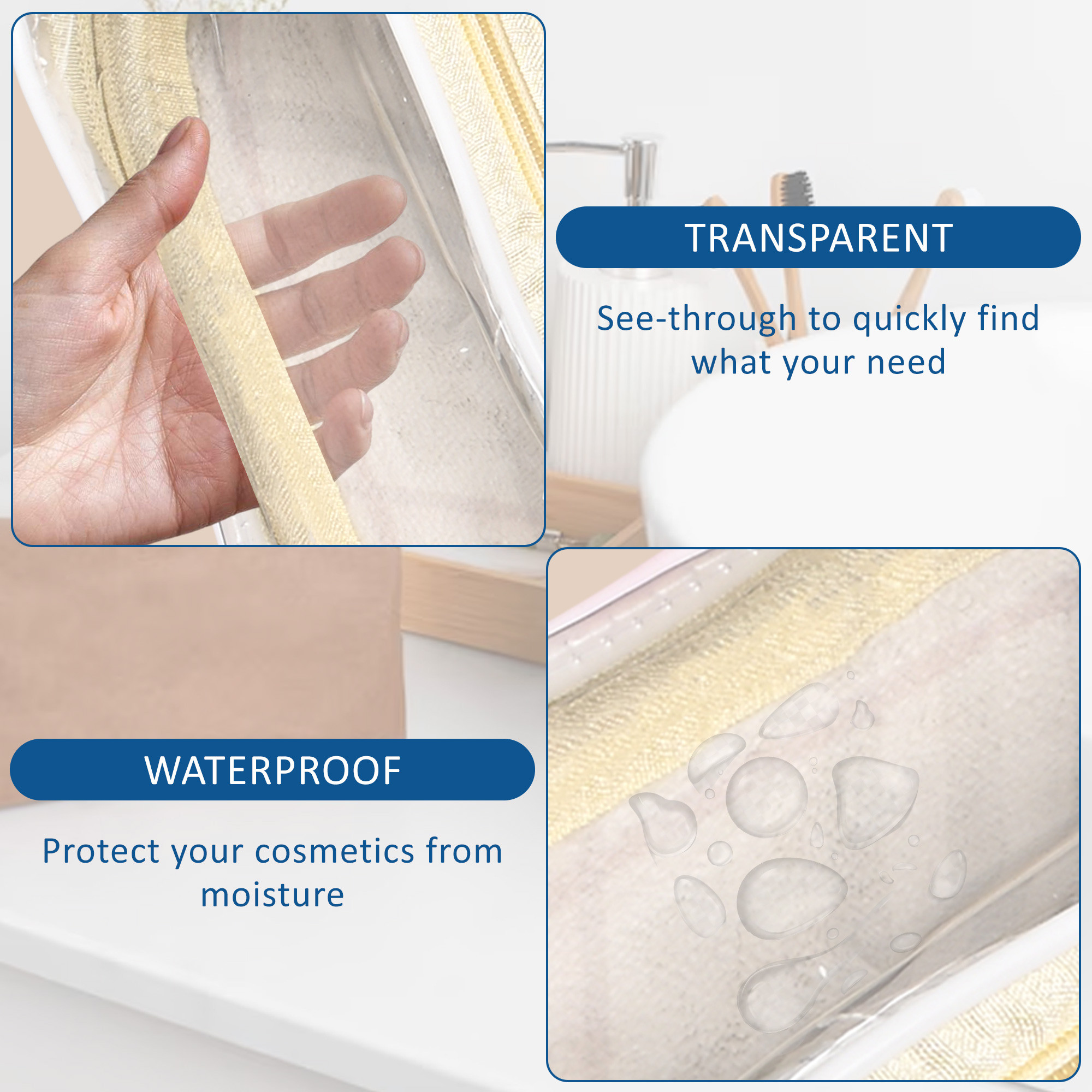 Kuber Industries 2 Pcs Set PVC Waterproof Travel Toiletry Bag for Man with Handle  Transparent Cosmetic  Makeup Organizer Pouch for Skincare  Shaving Kit  Check Print - Cream