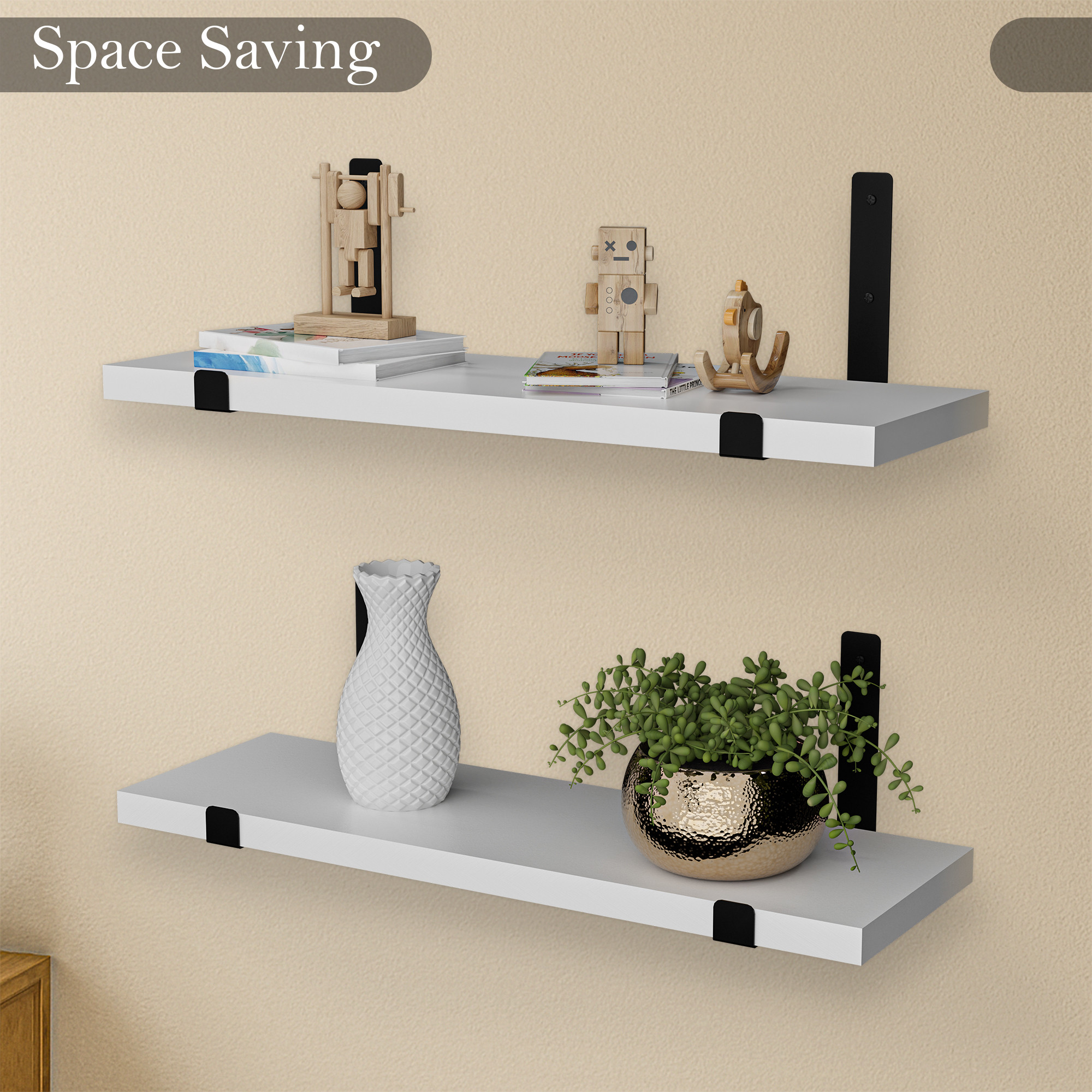 Kuber Industries 2 Pcs Set Wooden Wall Shelf for Bedroom  16x5 Inch Floating Shelf Display Rack for Living Room Decor  Engineered Wood Hanging Shelves Rack for Home Decoration Items  White