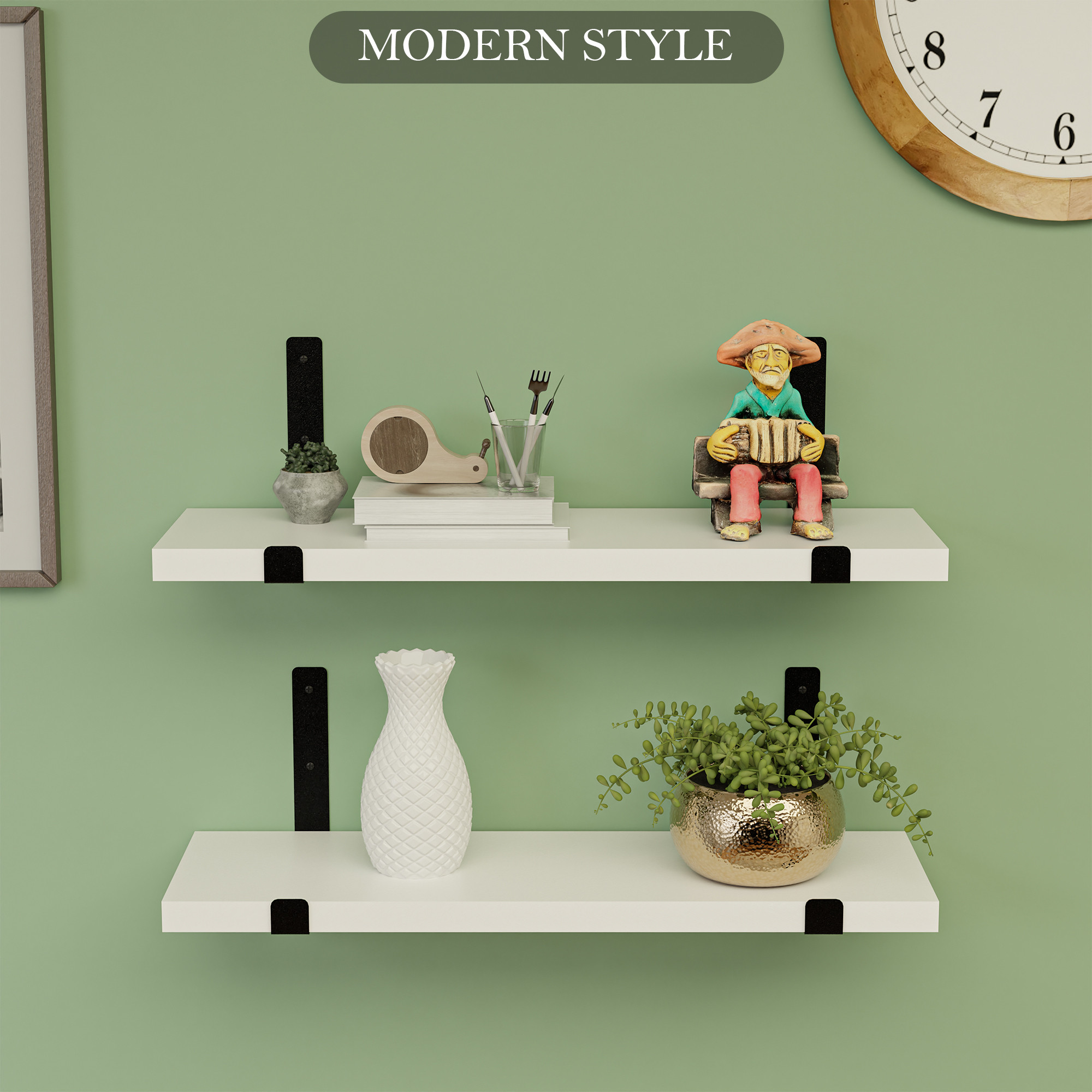 Kuber Industries 2 Pcs Set Wooden Wall Shelf for Bedroom  16x5 Inch Floating Shelf Display Rack for Living Room Decor  Engineered Wood Hanging Shelves Rack for Home Decoration Items  White