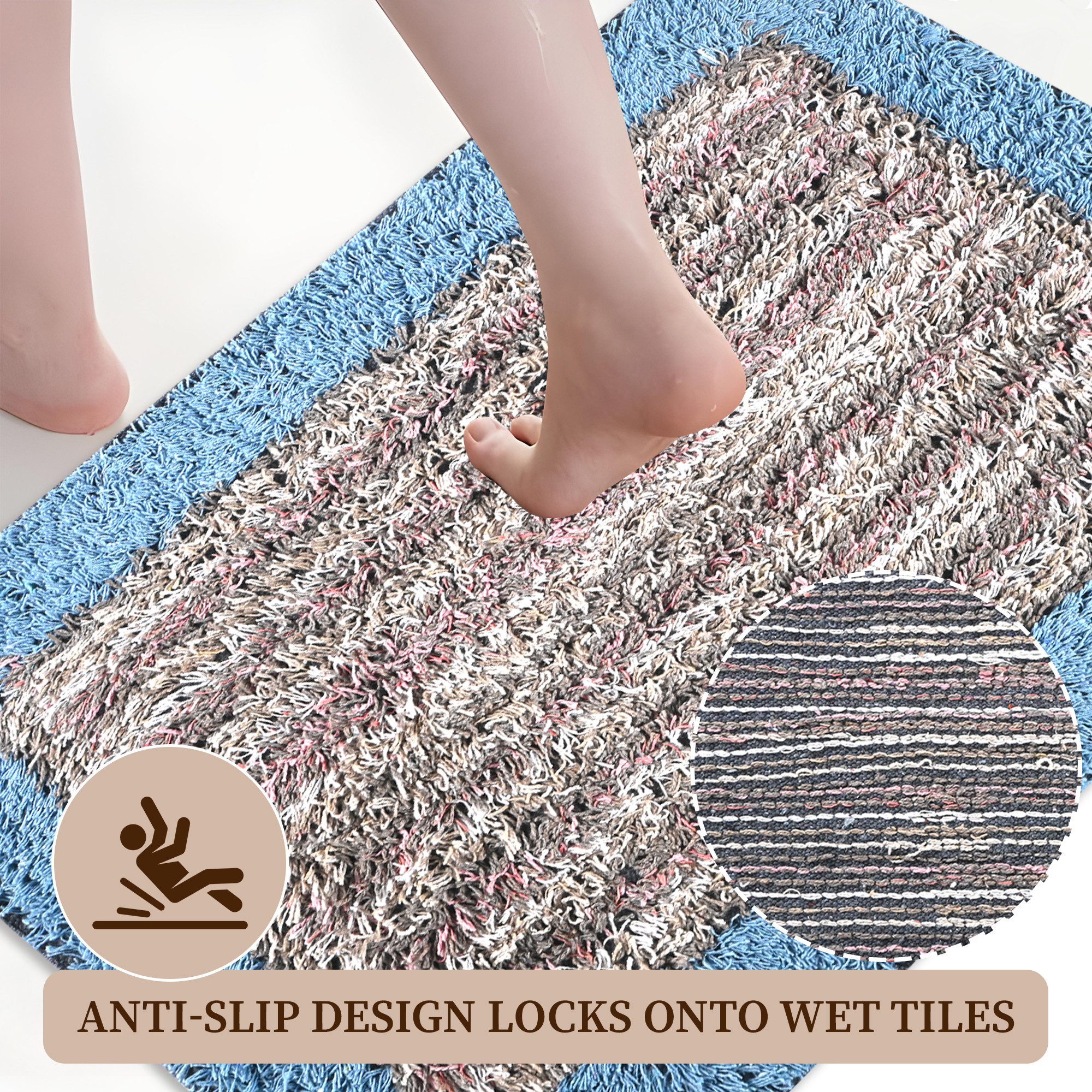 Kuber Industries 2 Pcs Soft Bathroom Door Mats  16x24 Inch Water Soaking Paydan  Footmats for Home  Cotton Fur Floor Mats  Shower Mats for Washroom  Sky Blue - Multi Lining