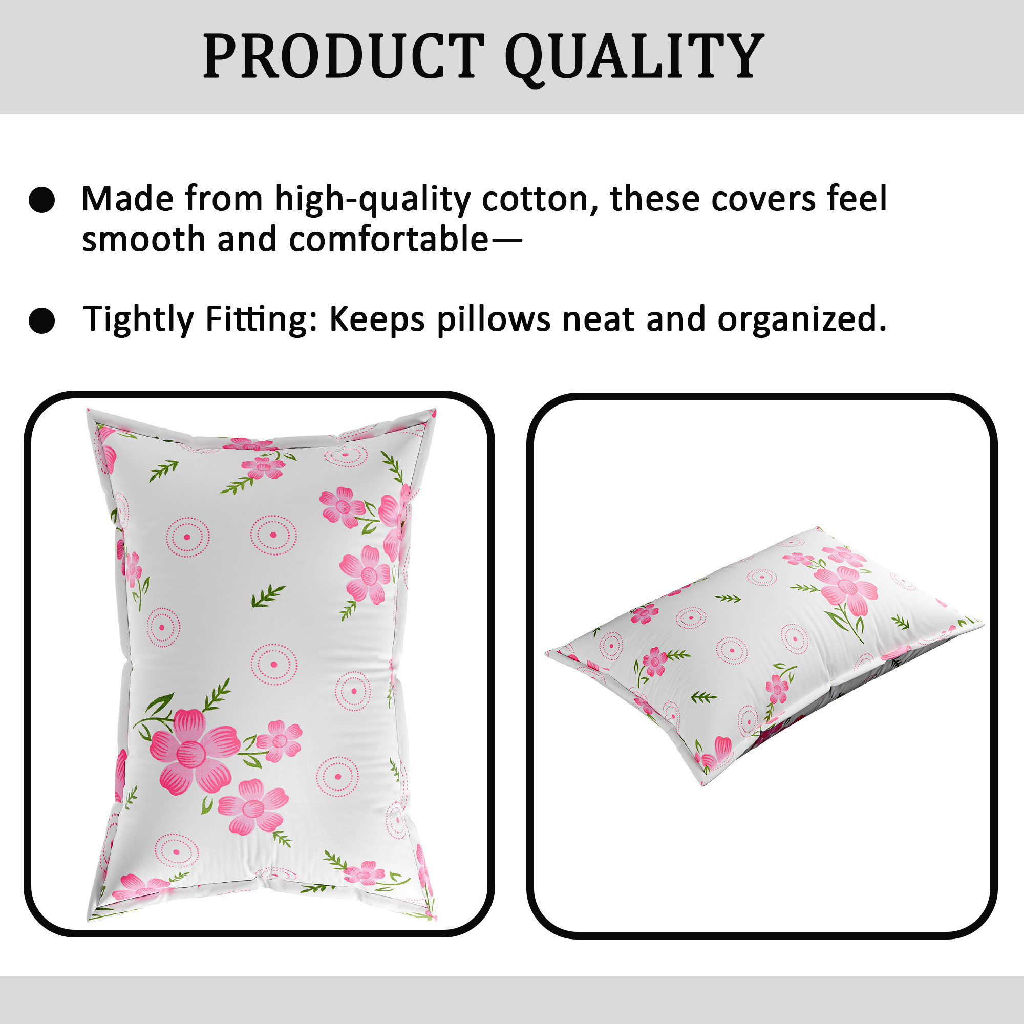Kuber Industries 2 Pcs Soft Cotton Pillows Cover  20x30 Inches Machine Washable TakiyaPillow Case For Hotel  Restaurant  Breathable Envelope Closure  Circle Flower - White  Pink