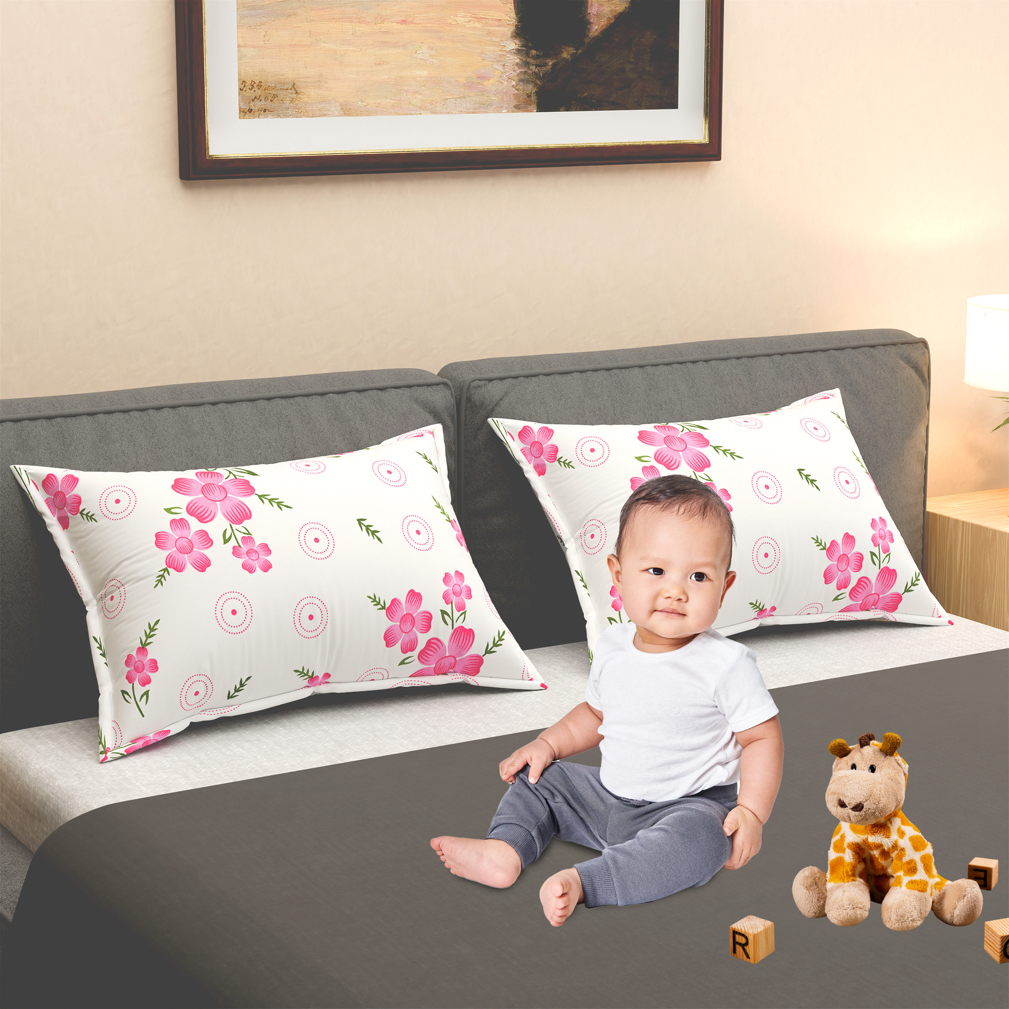 Kuber Industries 2 Pcs Soft Cotton Pillows Cover  20x30 Inches Machine Washable TakiyaPillow Case For Hotel  Restaurant  Breathable Envelope Closure  Circle Flower - White  Pink