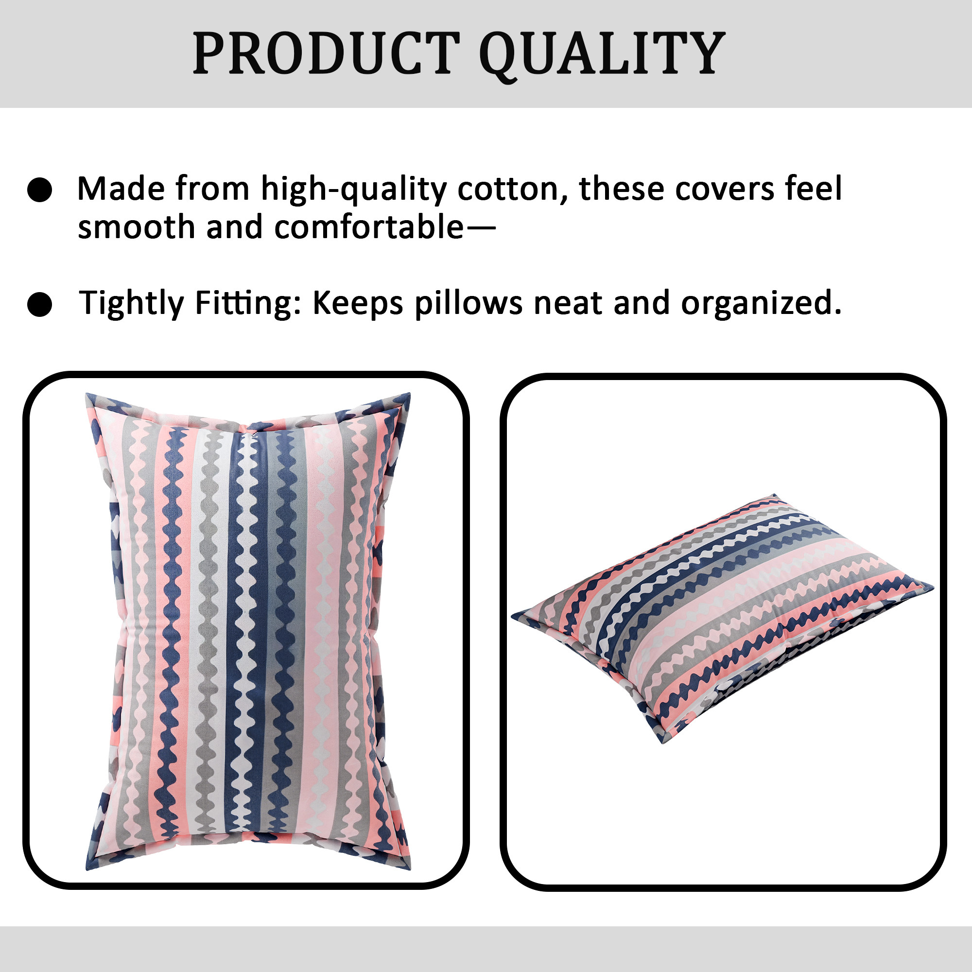 Kuber Industries 2 Pcs Soft Cotton Pillows Cover  20x30 Inches Machine Washable TakiyaPillow Case For Hotel  Restaurant  Breathable Envelope Closure  Zig Zag- Multicolour