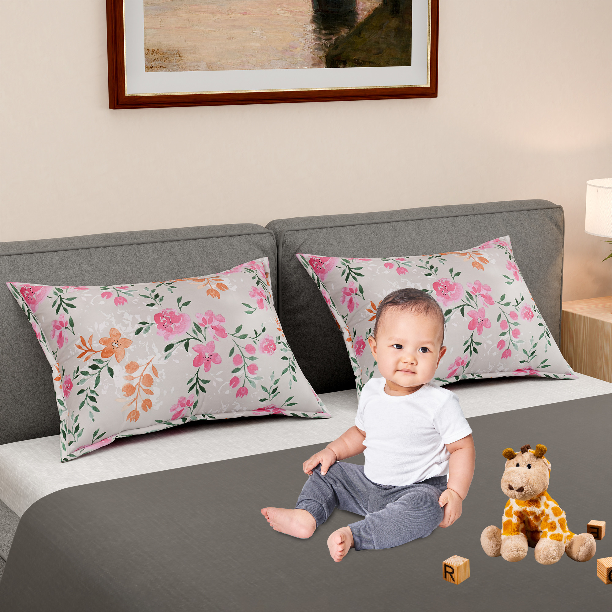 Kuber Industries 2 Pcs Soft Cotton Pillows Cover  20x30 Inches Machine Washable TakiyaPillow Case For Hotel  Restaurant  Breathable Envelope Closure  Leaf Print - Green