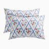 2 Pcs Soft Cotton Pillows Cover | 20x30 Inches Machine Washable Takiya/Pillow Case For Hotel &amp; Restaurant | Breathable Envelope Closure | Flower Katli- White &amp; Blue