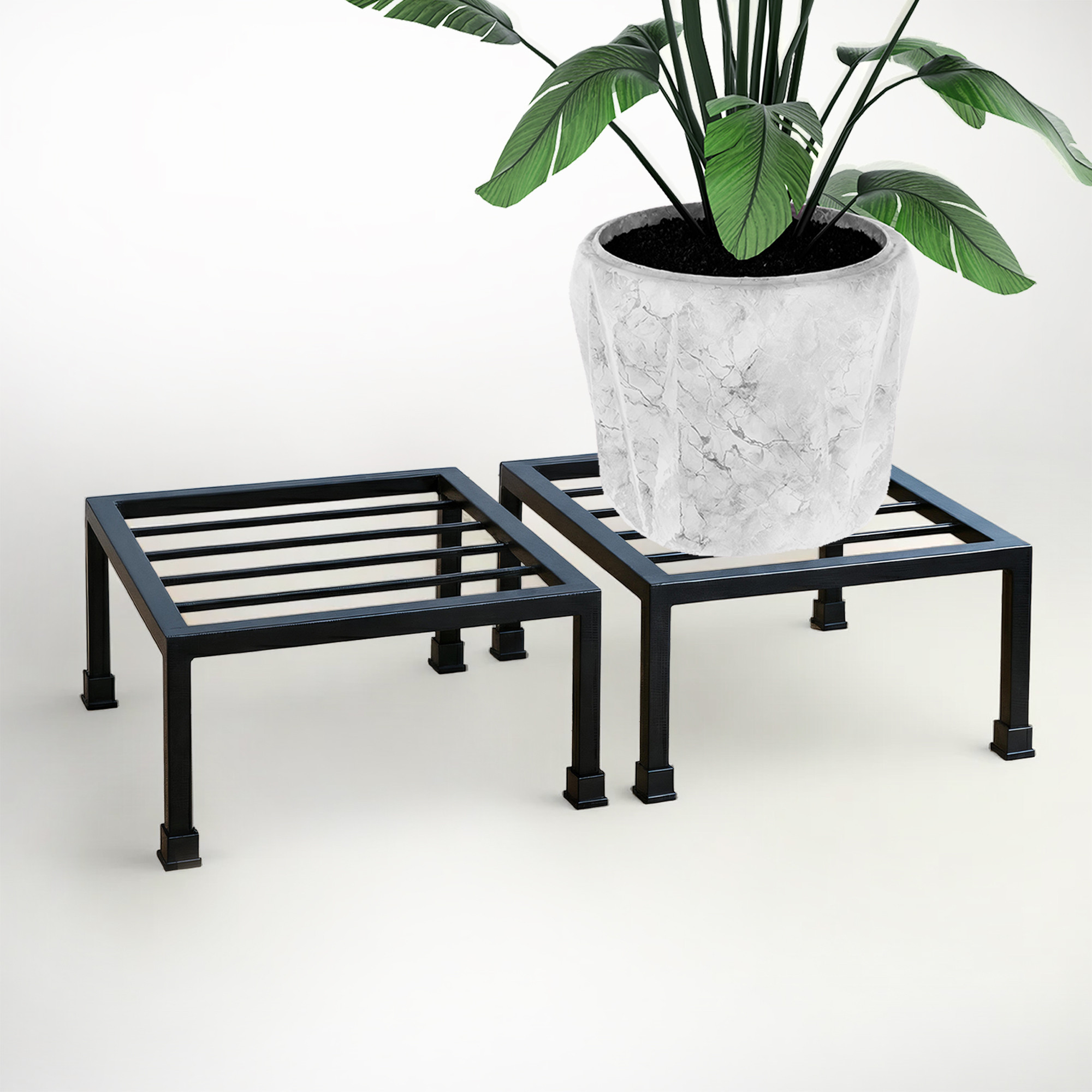 Kuber Industries 2 Pcs Square Metal Plant Stand for Home Decor  Strong Durable Gamla StandFlower Pot Holder for Gardening  Black