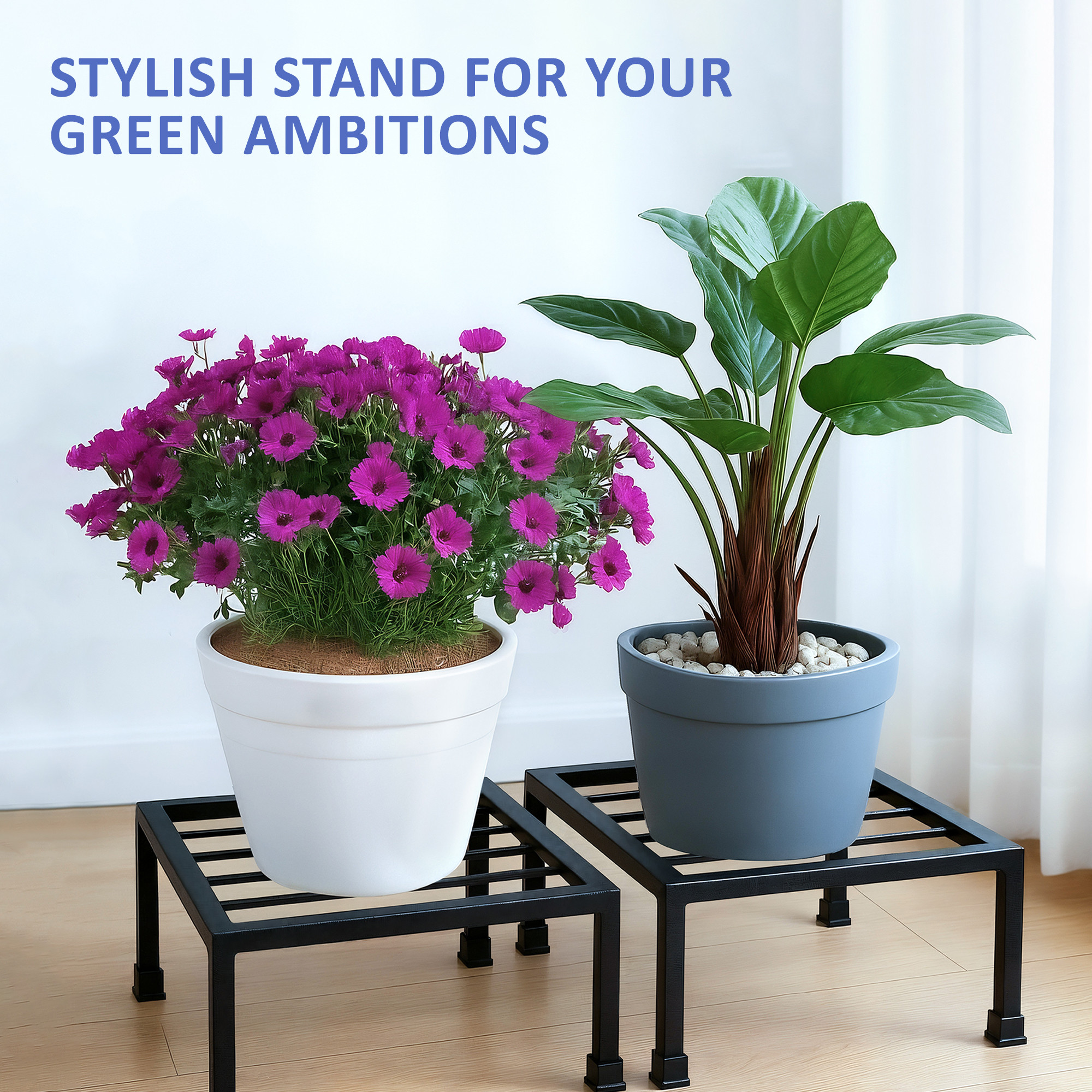 Kuber Industries 2 Pcs Square Metal Plant Stand for Home Decor  Strong Durable Gamla StandFlower Pot Holder for Gardening  Black