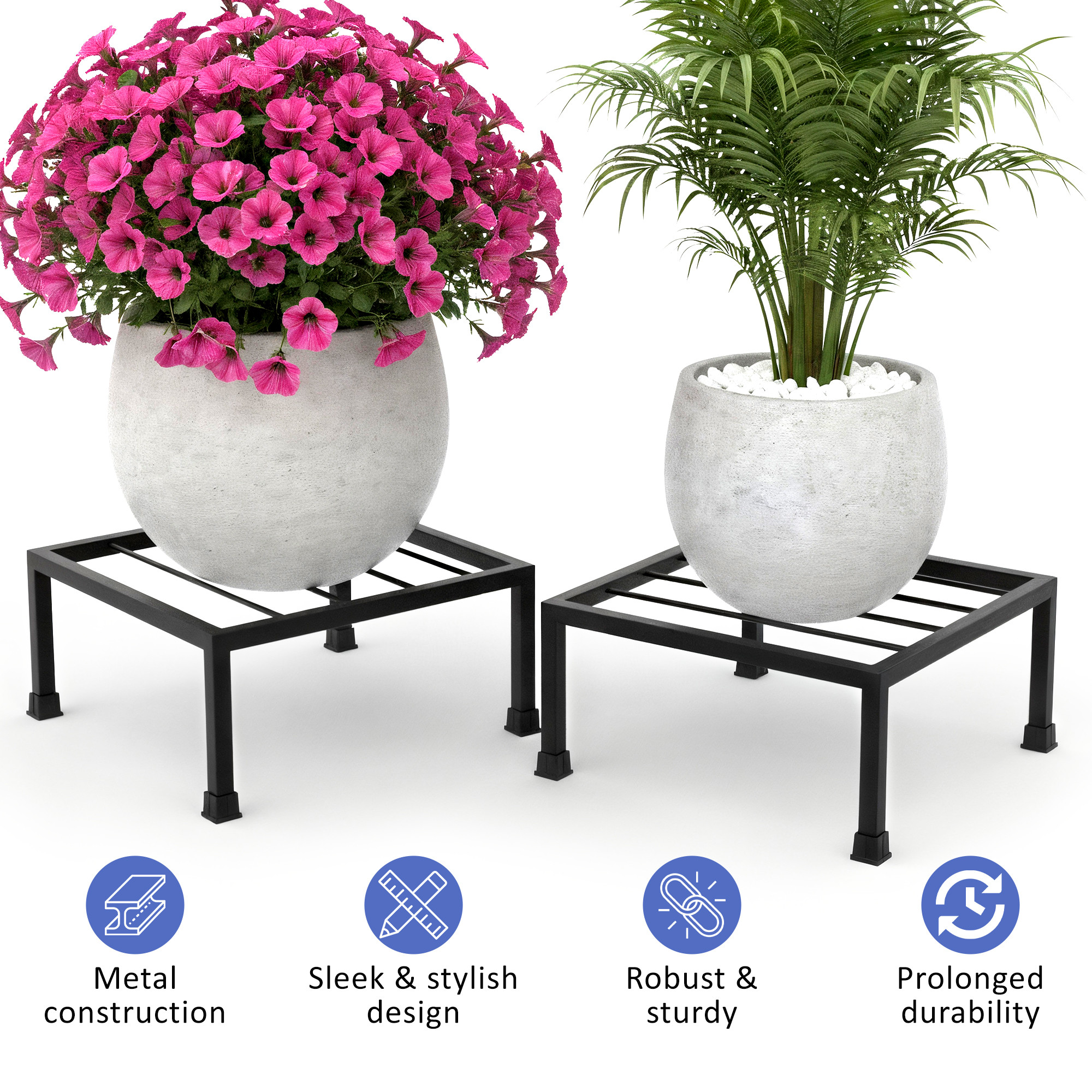 Kuber Industries 2 Pcs Square Metal Plant Stand for Home Decor  Strong Durable Gamla StandFlower Pot Holder for Gardening  Black