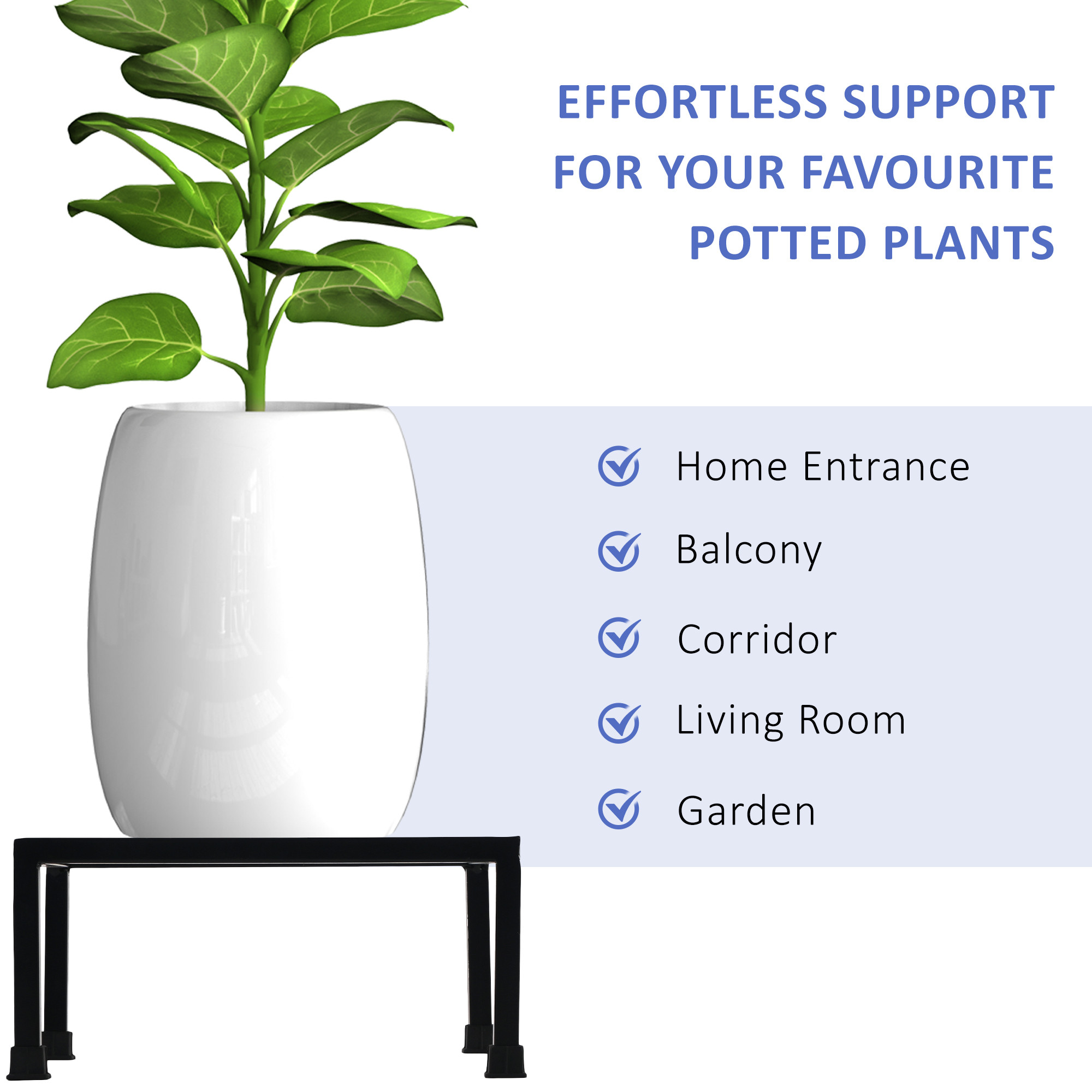 Kuber Industries 2 Pcs Square Metal Plant Stand for Home Decor  Strong Durable Gamla StandFlower Pot Holder for Gardening  Black