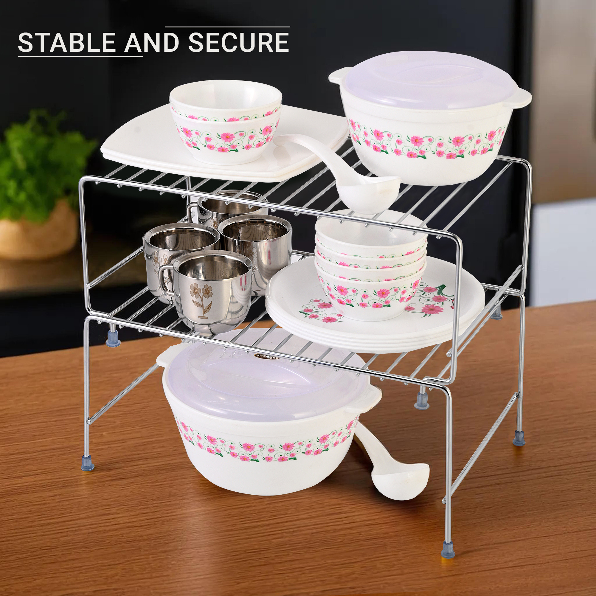 Kuber Industries 2 Pcs Stainless Steel Kitchen Storage Rack - Oil Masala  Spice Stand Tray - Kitchen Counter Top Shelf Organizer - Silver