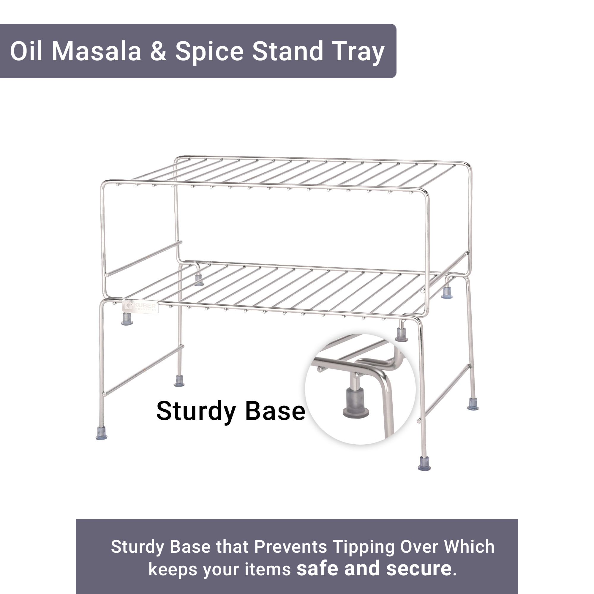 Kuber Industries 2 Pcs Stainless Steel Kitchen Storage Rack - Oil Masala  Spice Stand Tray - Kitchen Counter Top Shelf Organizer - Silver