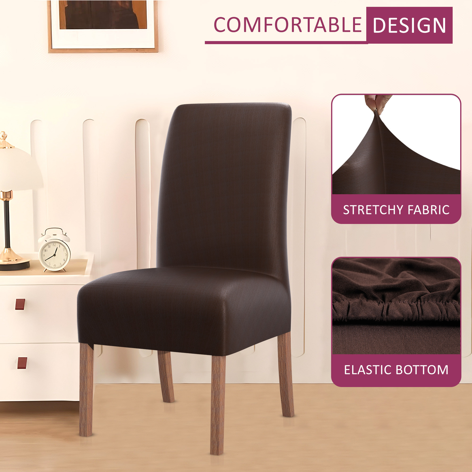 Kuber Industries 2 Pcs Stretchable Tea Table Chair Cover  Easy To Install  Machine Washable Chair Protector Seat Slipcover For Kitchen  Living Room  Plain - Brown