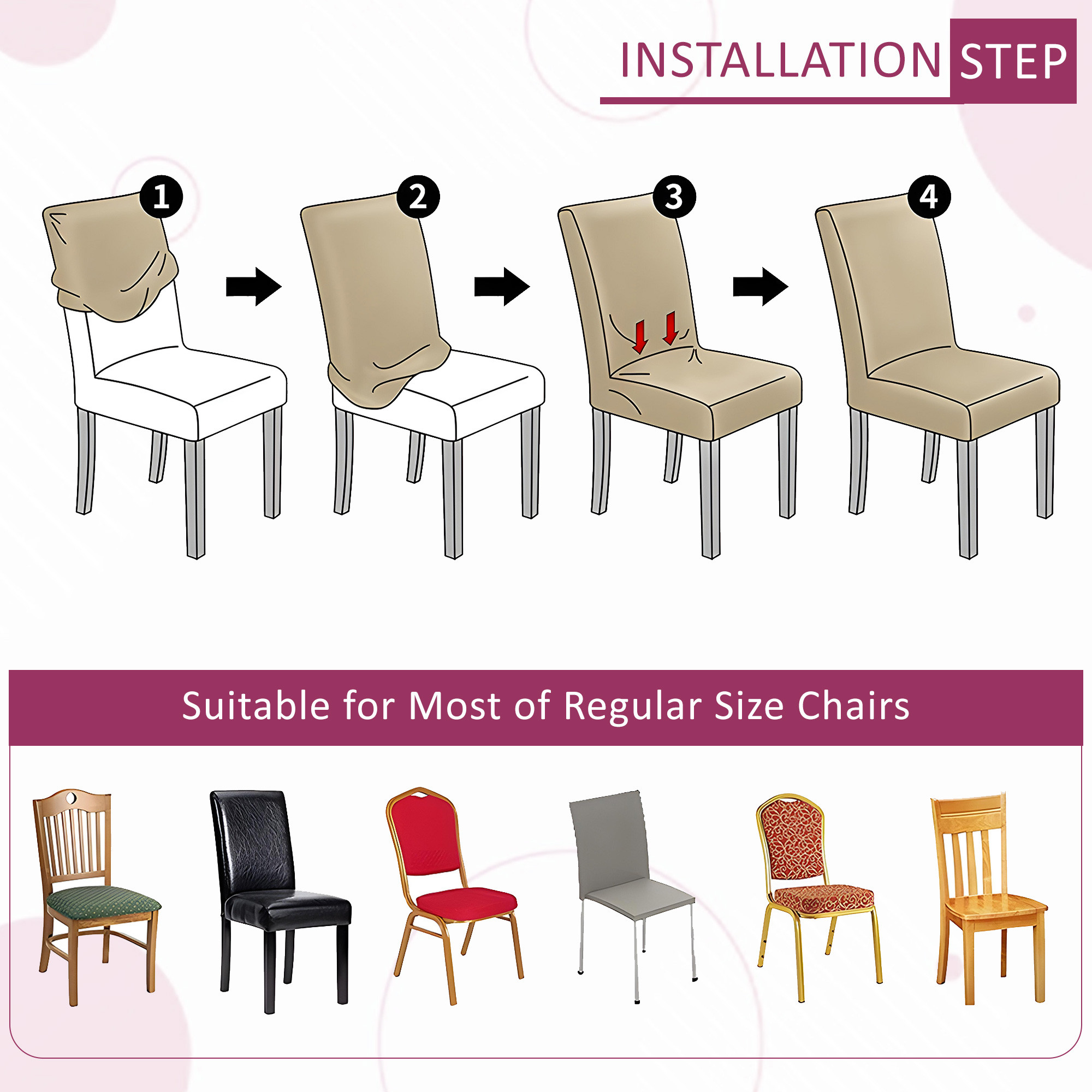 Kuber Industries 2 Pcs Stretchable Tea Table Chair Cover  Easy To Install  Machine Washable Chair Protector Seat Slipcover For Kitchen  Living Room  Multi Flower Print - Pink