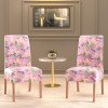 2 Pcs Stretchable Tea Table Chair Cover | Easy To Install &amp; Machine Washable Chair Protector Seat Slipcover For Kitchen &amp; Living Room | Multi Flower Print - Pink