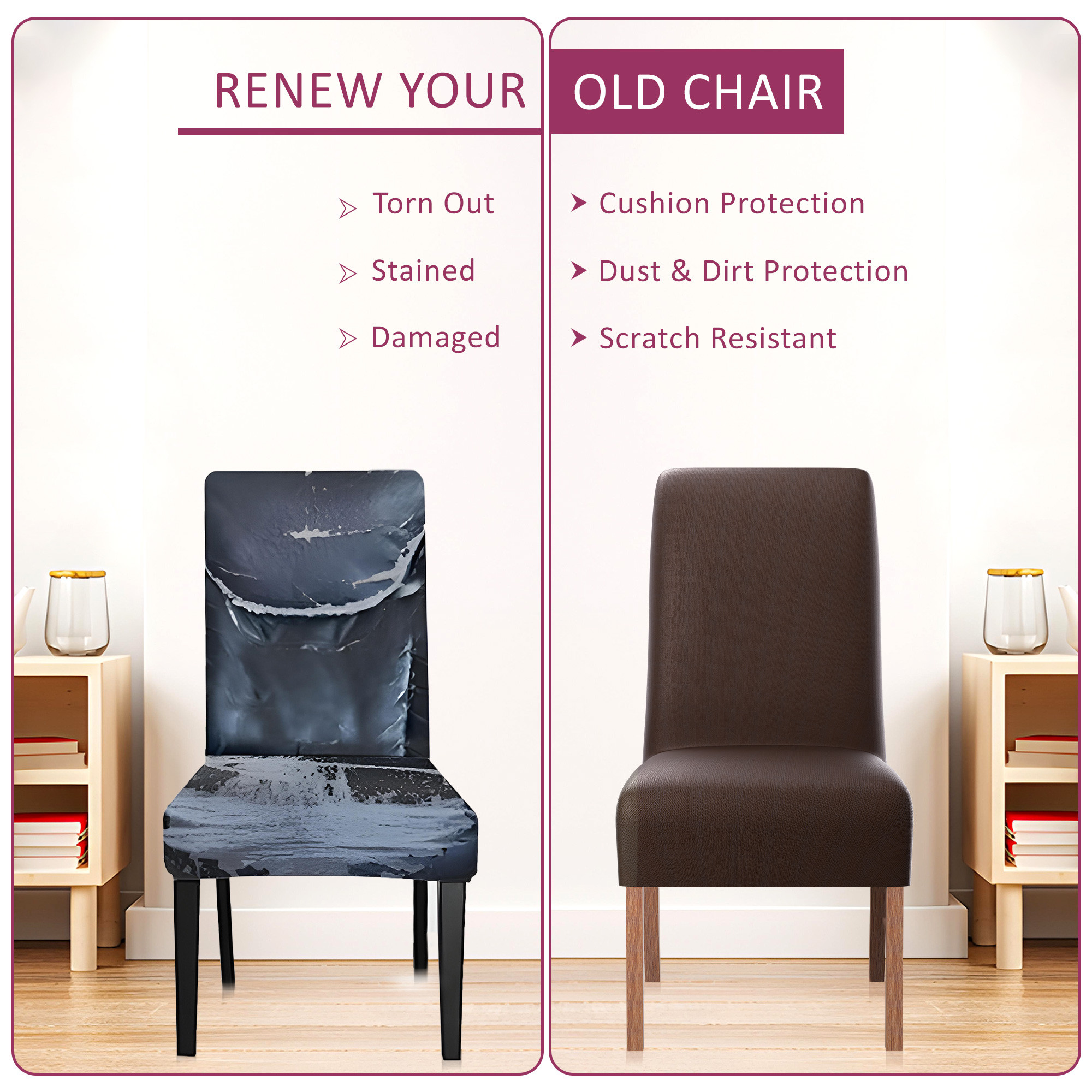 Kuber Industries 2 Pcs Stretchable Tea Table Chair Cover  Easy To Install  Machine Washable Chair Protector Seat Slipcover For Kitchen  Living Room  Plain - Brown